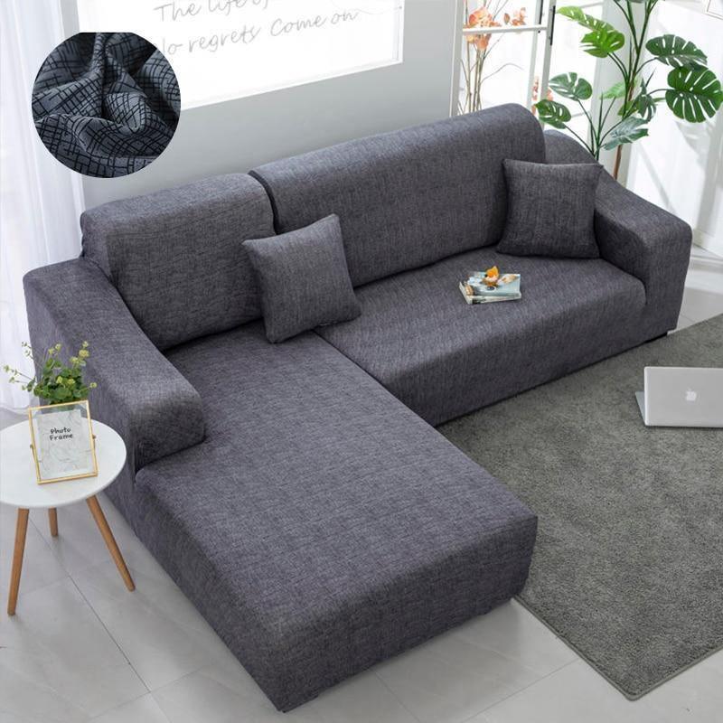 Corner Sofa Cover - Cross pattern - Grey - Adaptable & Expandable