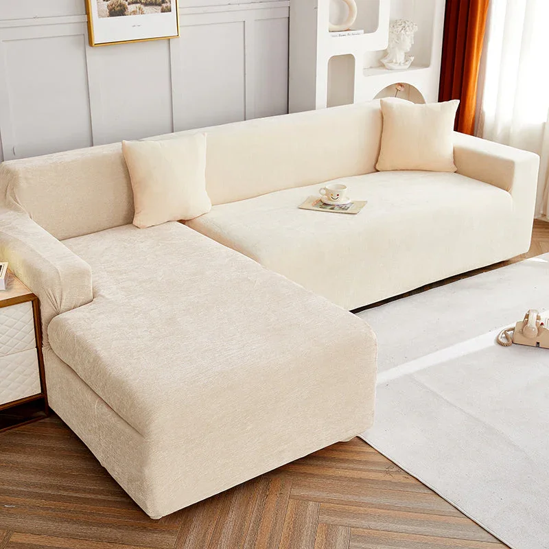 Corner Sofa Cover - Snow Neil - Beige - Adaptable & Expandable - Image 2