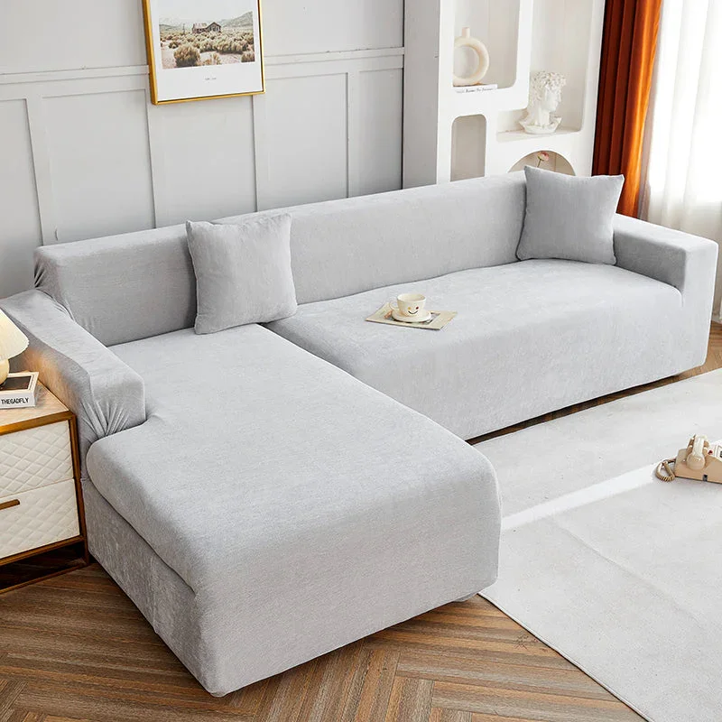 Corner Sofa Cover - Snow Neil - Light Grey - Adaptable & Expandable - Image 2