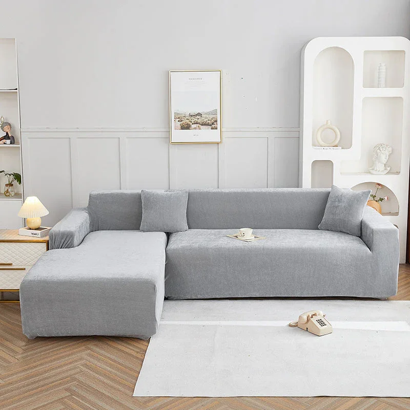 Corner Sofa Cover - Snow Neil - Neutral Grey - Adaptable & Expandable