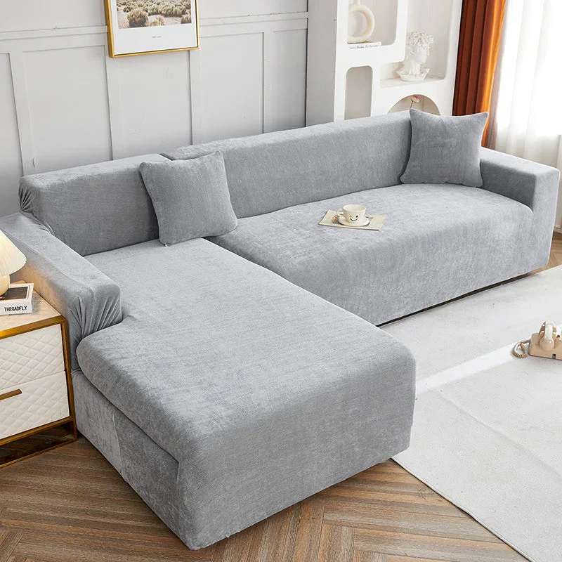 Corner Sofa Cover - Snow Neil - Neutral Grey - Adaptable & Expandable - Image 2