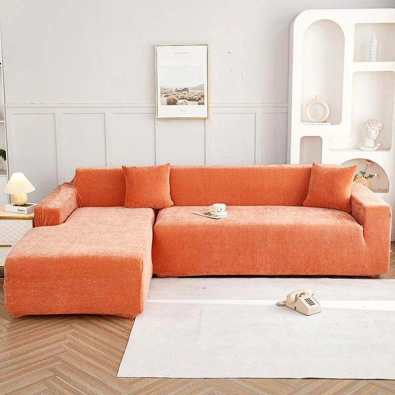 Corner Sofa Cover - Snow Neil - Premium Orange - Adaptable & Expandable