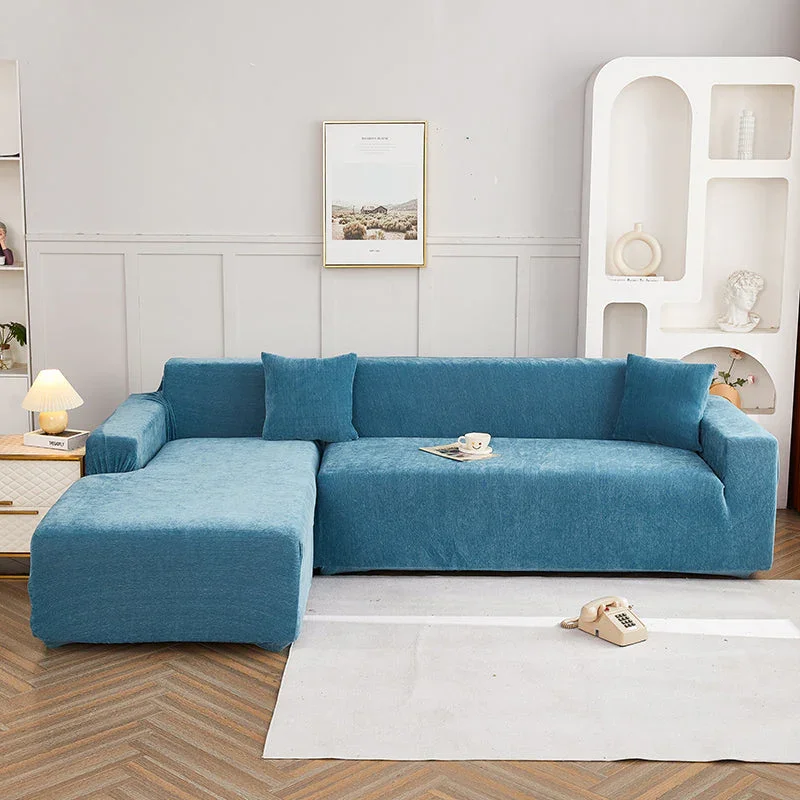 Corner Sofa Cover - Snow Neil - Serene Blue - Adaptable & Expandable
