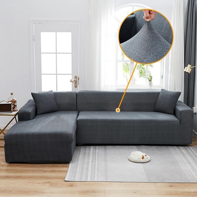 Corner Sofa Cover - Spotted Pattern - Anthracite Grey - Adaptable & Expandable