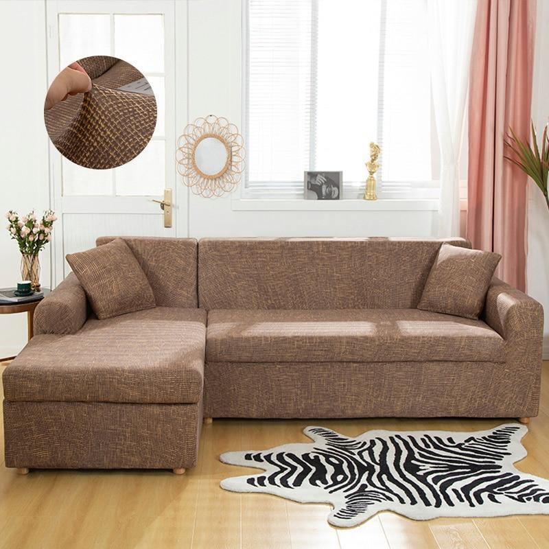 Corner Sofa Cover - Spotted Pattern - Brown-Gold - Adaptable & Expandable