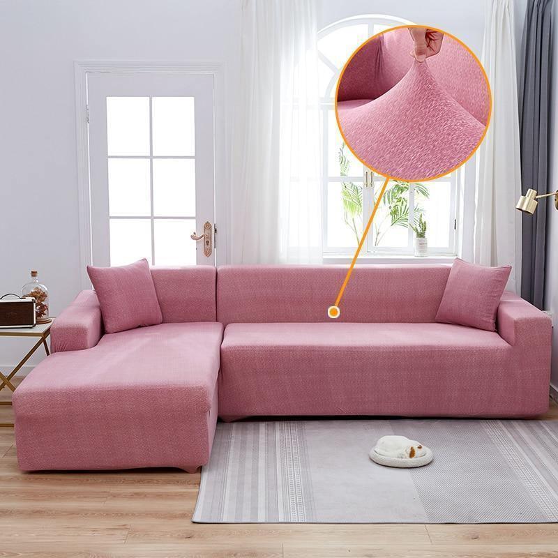 Corner Sofa Cover - Spotted Pattern - Candy Pink - Adaptable & Expandable