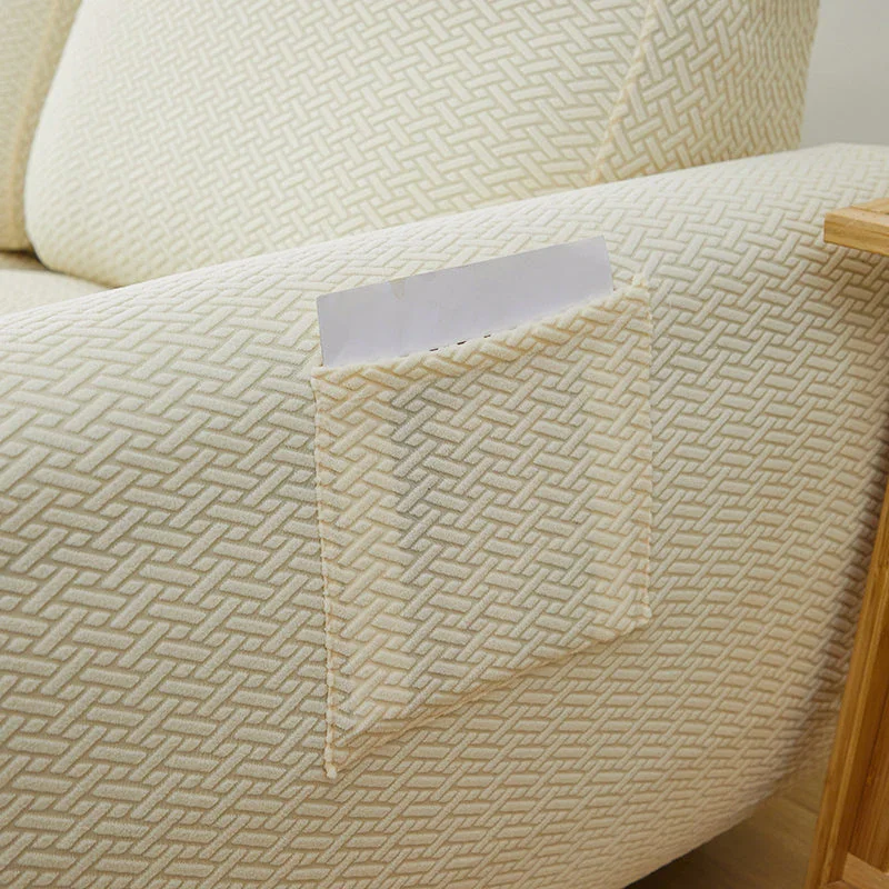 Recliner Sofa Cover - Interwoven Pattern - Beige - Adaptable & Expandable - Image 11