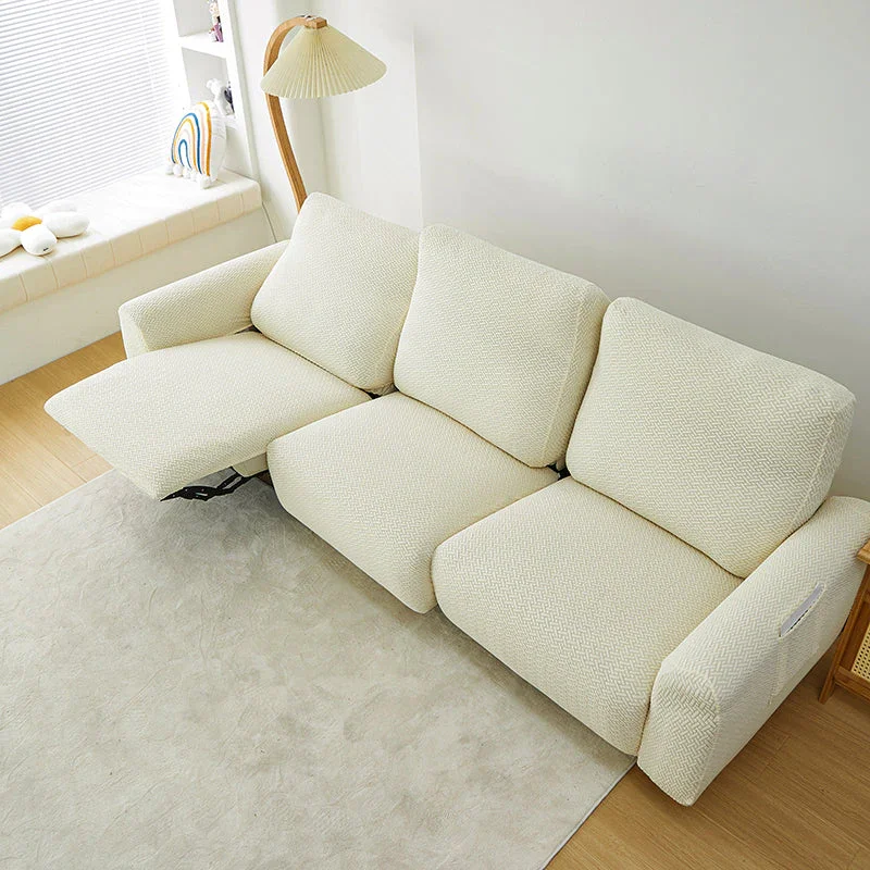 Recliner Sofa Cover - Interwoven Pattern - Beige - Adaptable & Expandable - Image 7