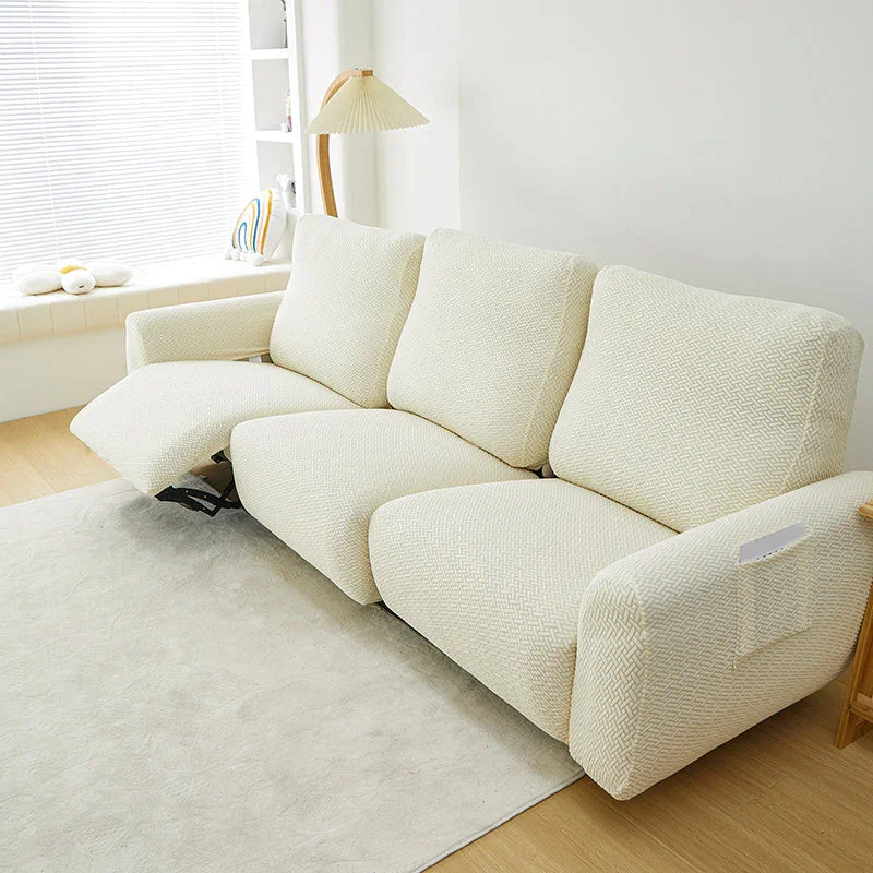 Recliner Sofa Cover - Interwoven Pattern - Beige - Adaptable & Expandable - Image 8