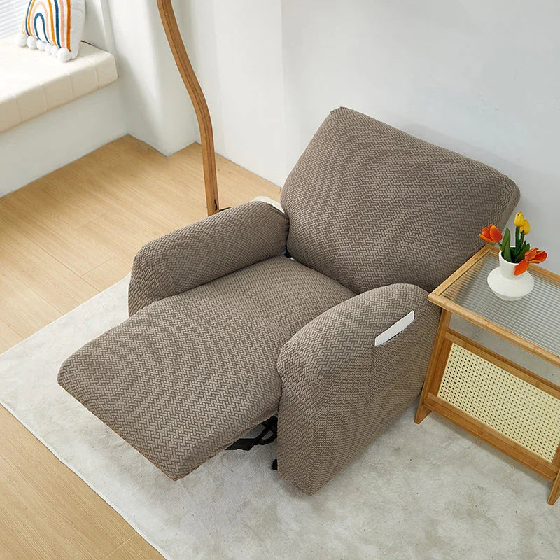 Recliner Sofa Cover - Interwoven Pattern - Brown - Adaptable & Expandable - Image 3