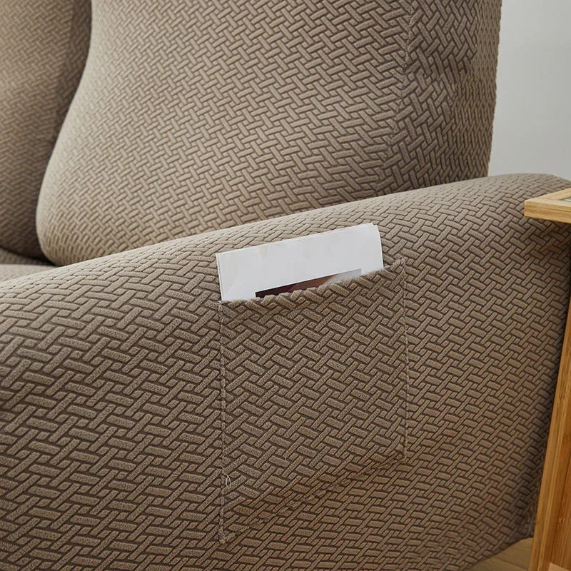 Recliner Sofa Cover - Interwoven Pattern - Brown - Adaptable & Expandable - Image 7
