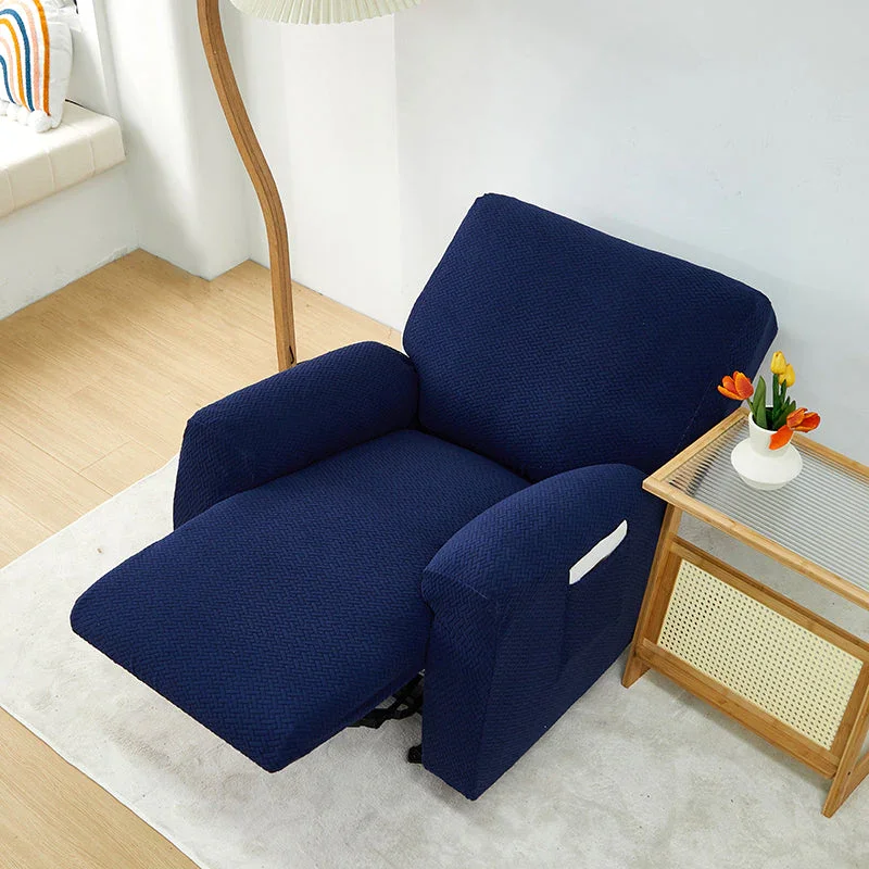 Recliner Sofa Cover - Interwoven Pattern - Dark Blue - Adaptable & Expandable - Image 3