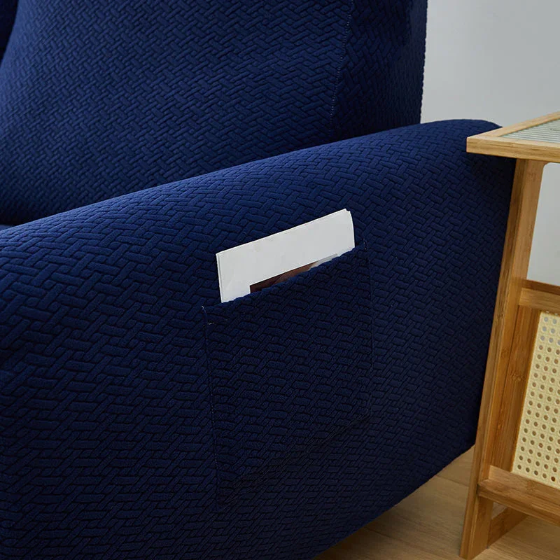 Recliner Sofa Cover - Interwoven Pattern - Dark Blue - Adaptable & Expandable - Image 7