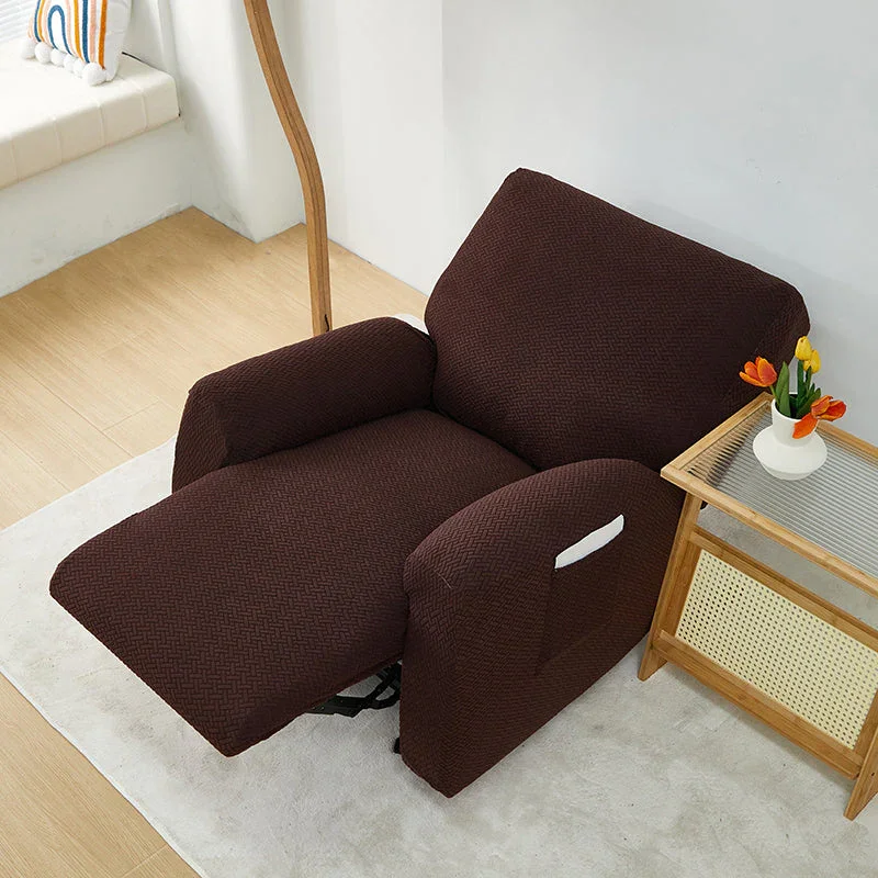 Recliner Sofa Cover - Interwoven Pattern - Dark Brown - Adaptable & Expandable - Image 3