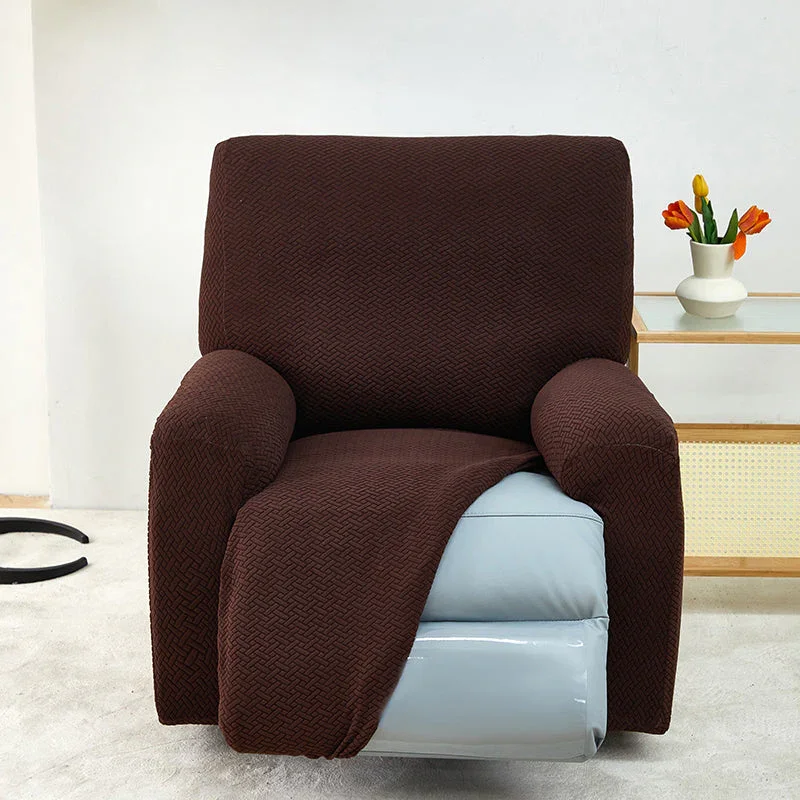 Recliner Sofa Cover - Interwoven Pattern - Dark Brown - Adaptable & Expandable - Image 4