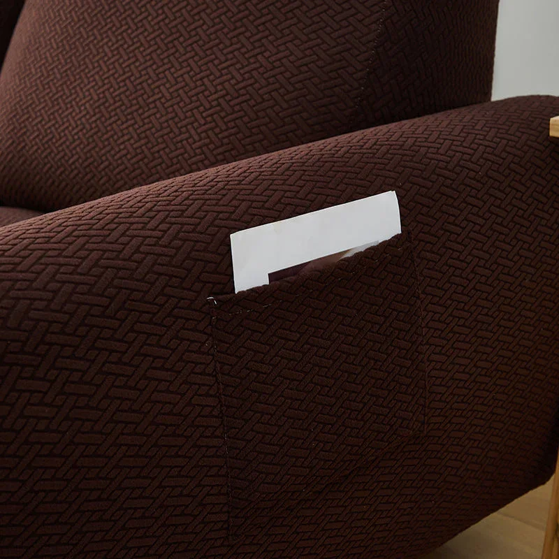 Recliner Sofa Cover - Interwoven Pattern - Dark Brown - Adaptable & Expandable - Image 7