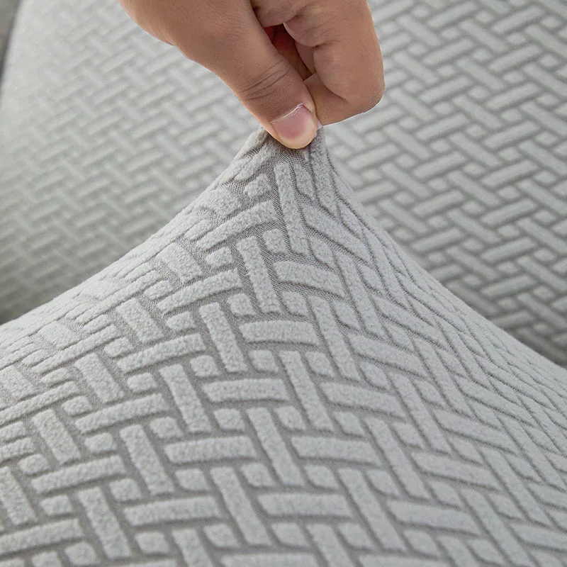Recliner Sofa Cover - Interwoven Pattern - Light Gray - Adaptable & Expandable - Image 10