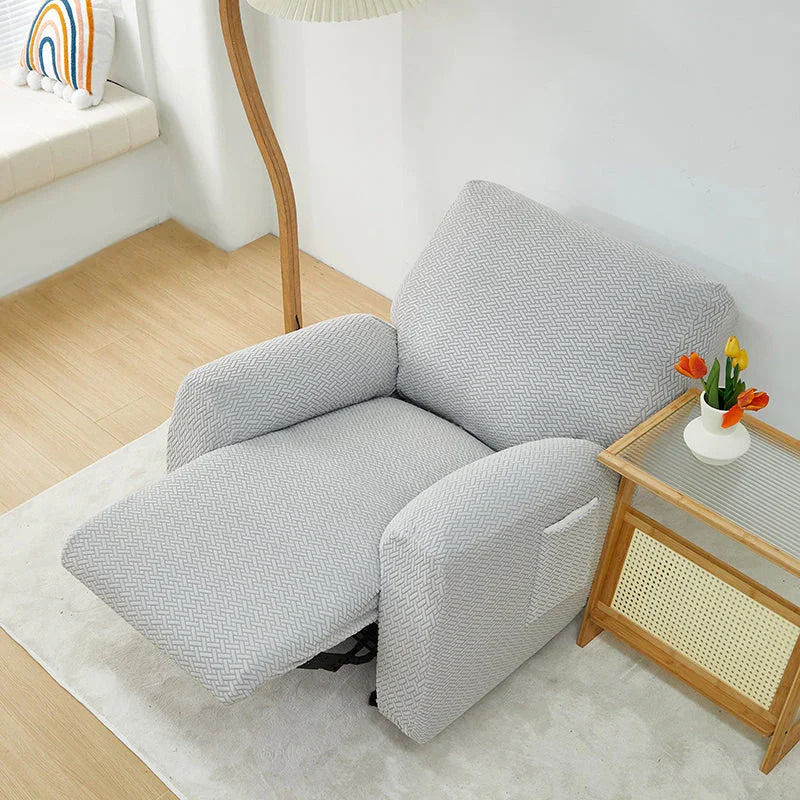 Recliner Sofa Cover - Interwoven Pattern - Light Gray - Adaptable & Expandable - Image 3