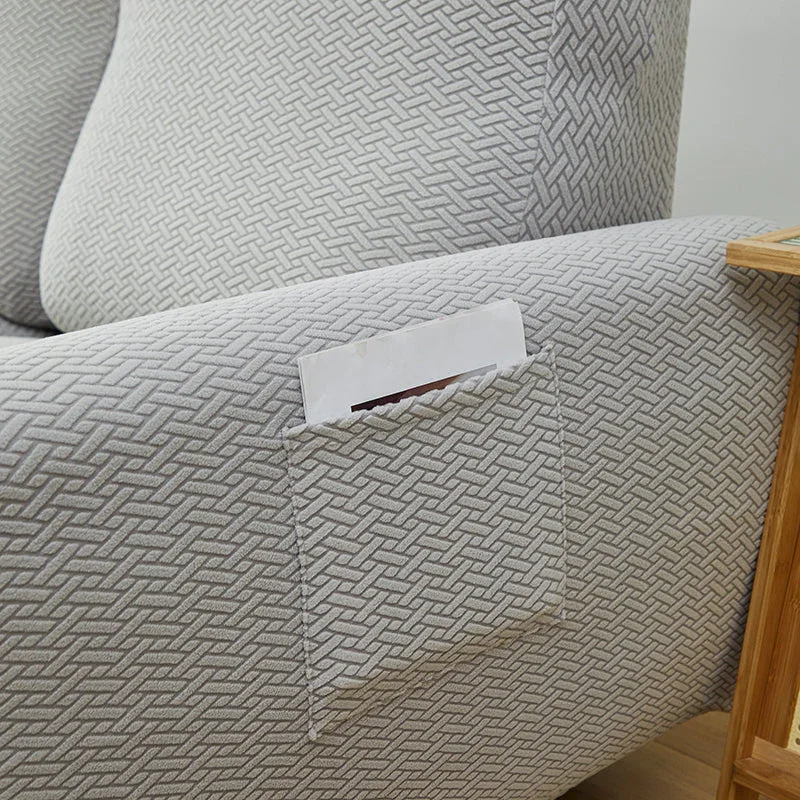 Recliner Sofa Cover - Interwoven Pattern - Light Gray - Adaptable & Expandable - Image 7