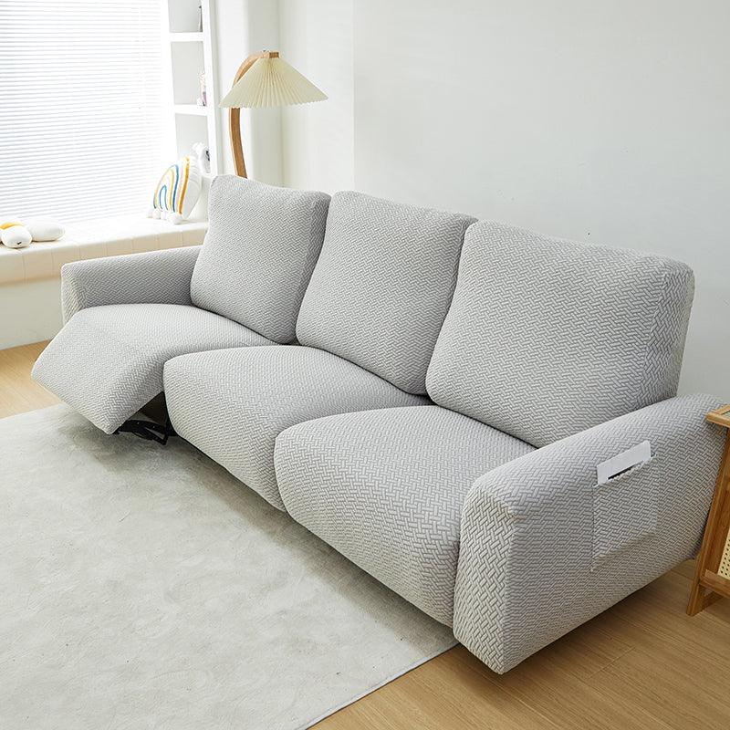 Recliner Sofa Cover - Interwoven Pattern - Light Gray - Adaptable & Expandable - Image 8
