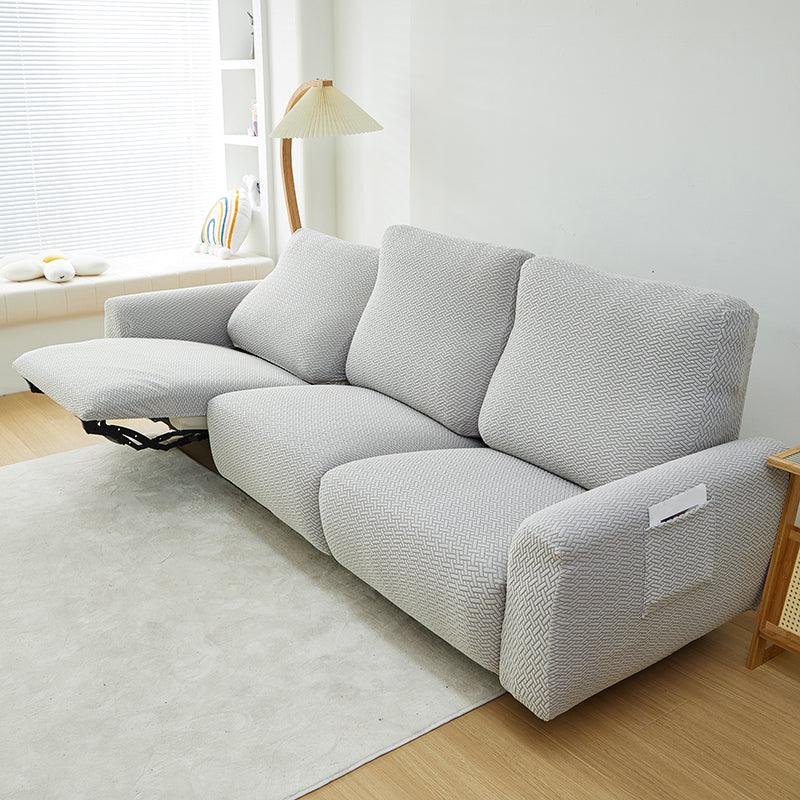 Recliner Sofa Cover - Interwoven Pattern - Light Gray - Adaptable & Expandable - Image 9