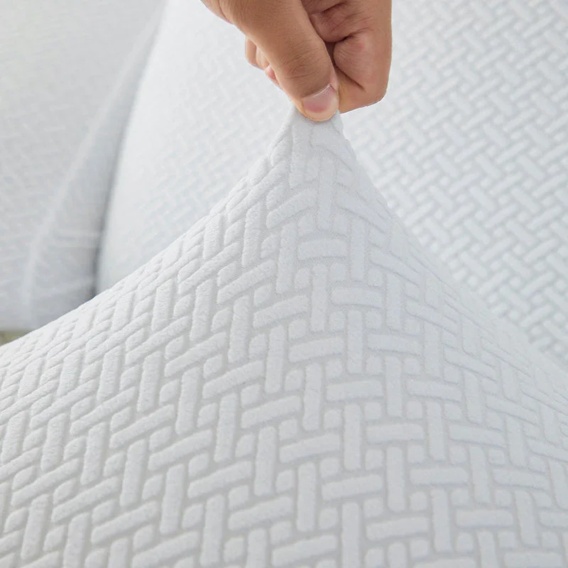 Recliner Sofa Cover - Interwoven Pattern - White - Adaptable & Expandable - Image 10