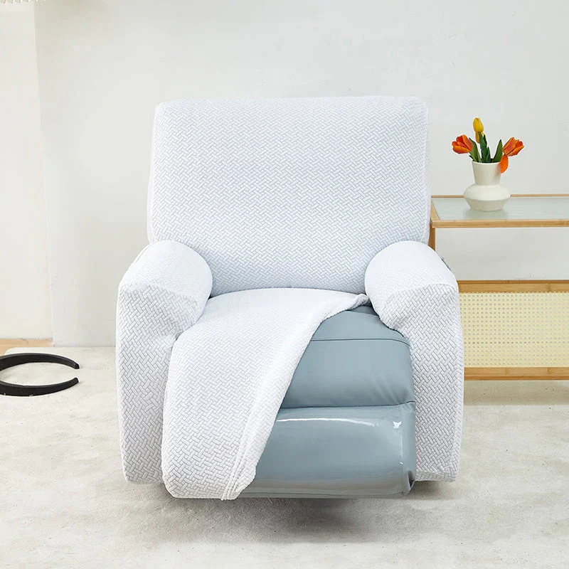 Recliner Sofa Cover - Interwoven Pattern - White - Adaptable & Expandable - Image 4