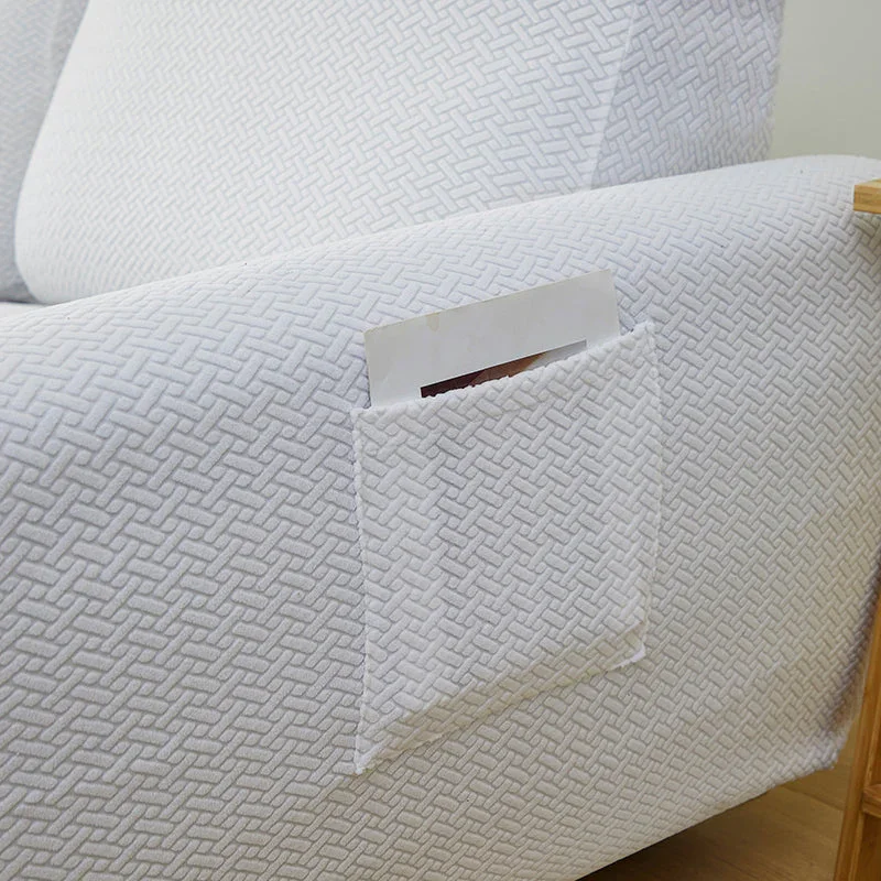 Recliner Sofa Cover - Interwoven Pattern - White - Adaptable & Expandable - Image 7