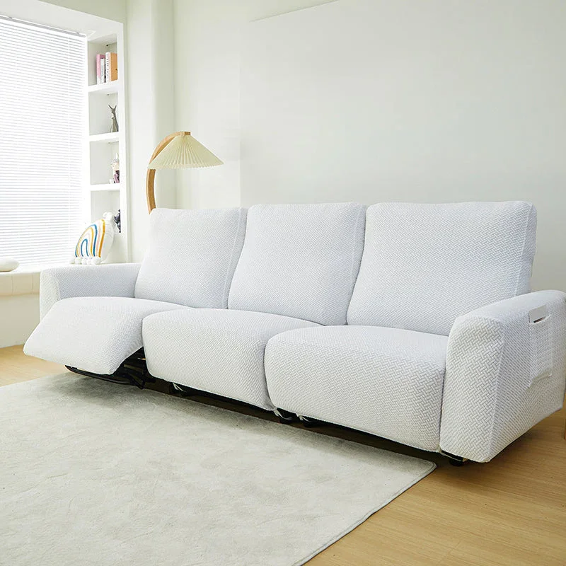Recliner Sofa Cover - Interwoven Pattern - White - Adaptable & Expandable - Image 9