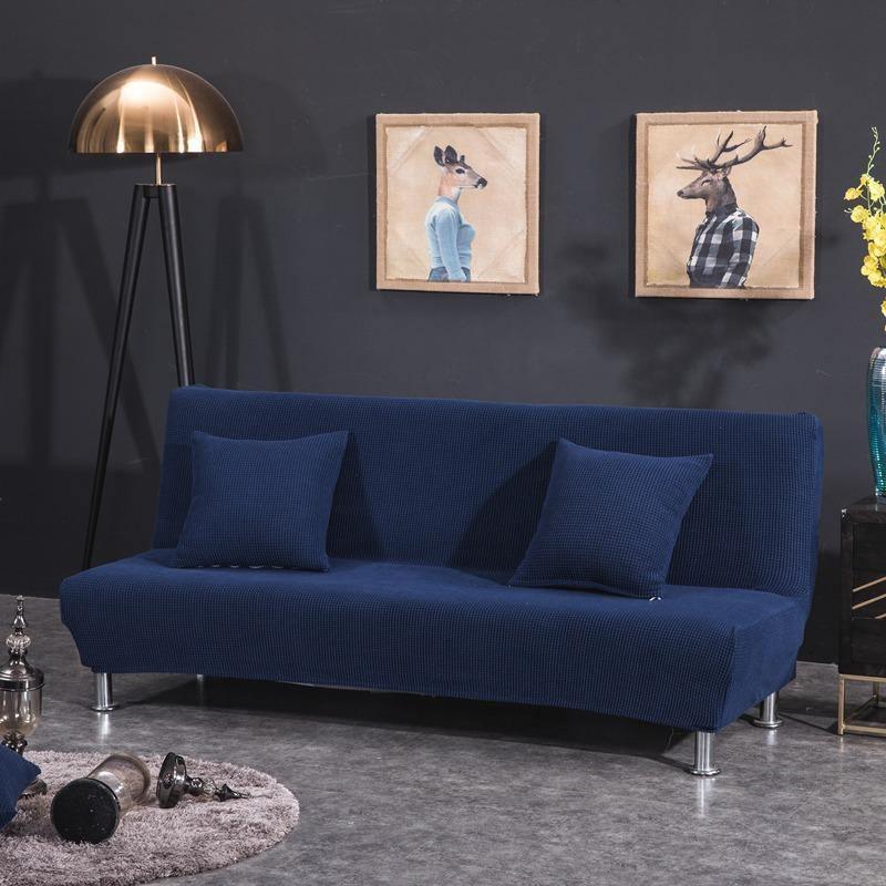 Sofa Bed Cover - Narrow Jacquard - Navy blue - Adaptable & Expandable