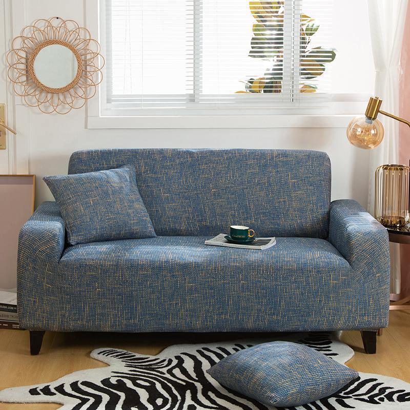 Sofa Cover - Cross pattern - Blue-Gold - Adaptable & Expandable - Image 4