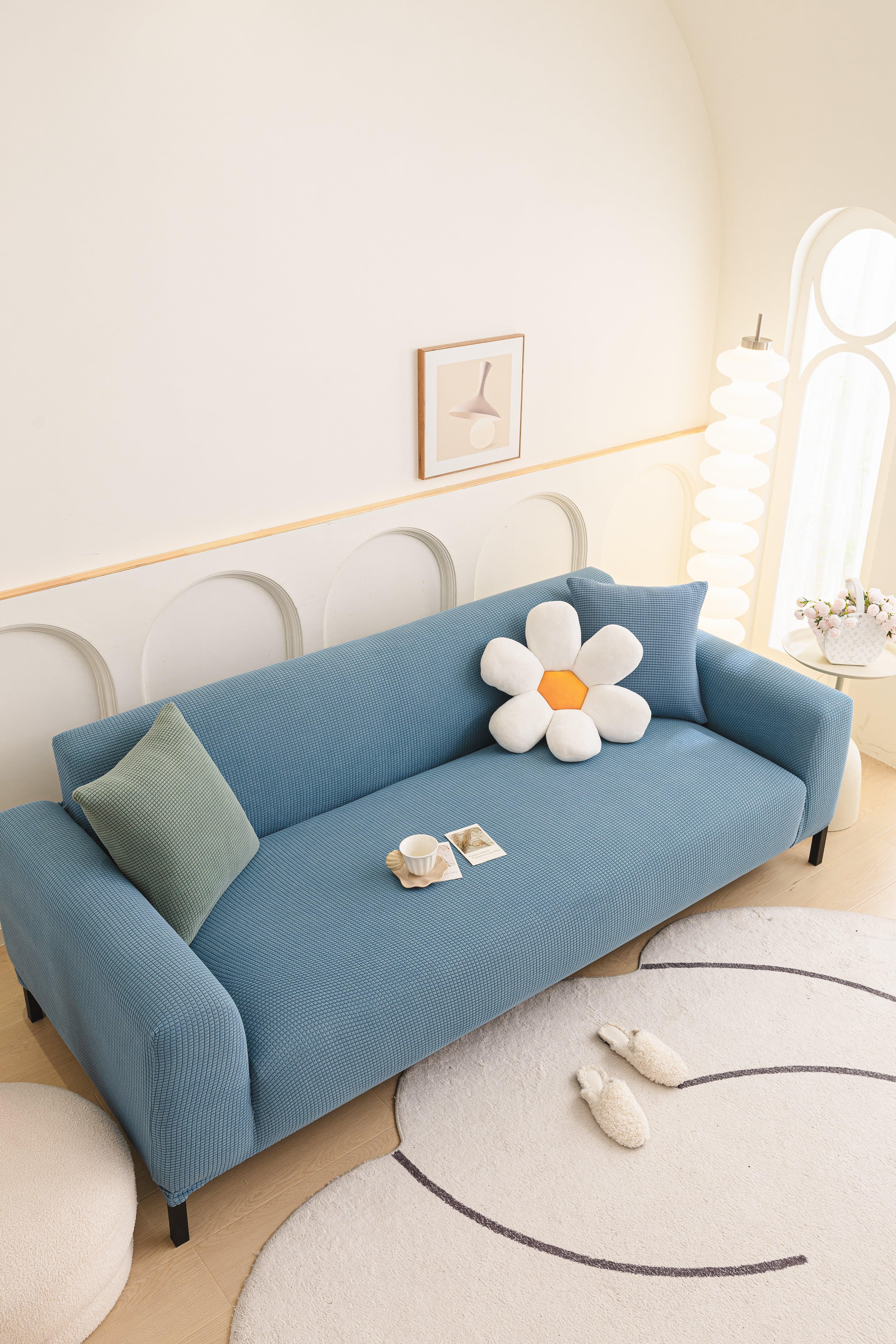 Sofa Cover - Narrow Jacquard - Sky Blue - Adaptable & Expandable - Image 2