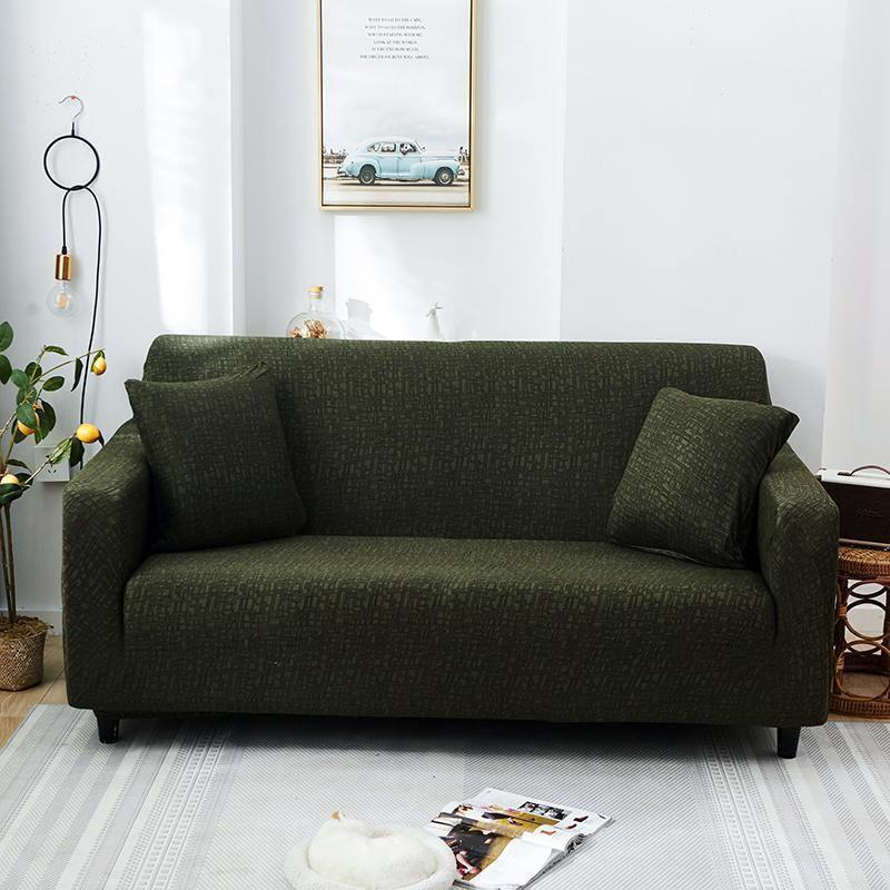 Sofa Cover - Rectangle Pattern - Olive green - Adaptable & Expandable