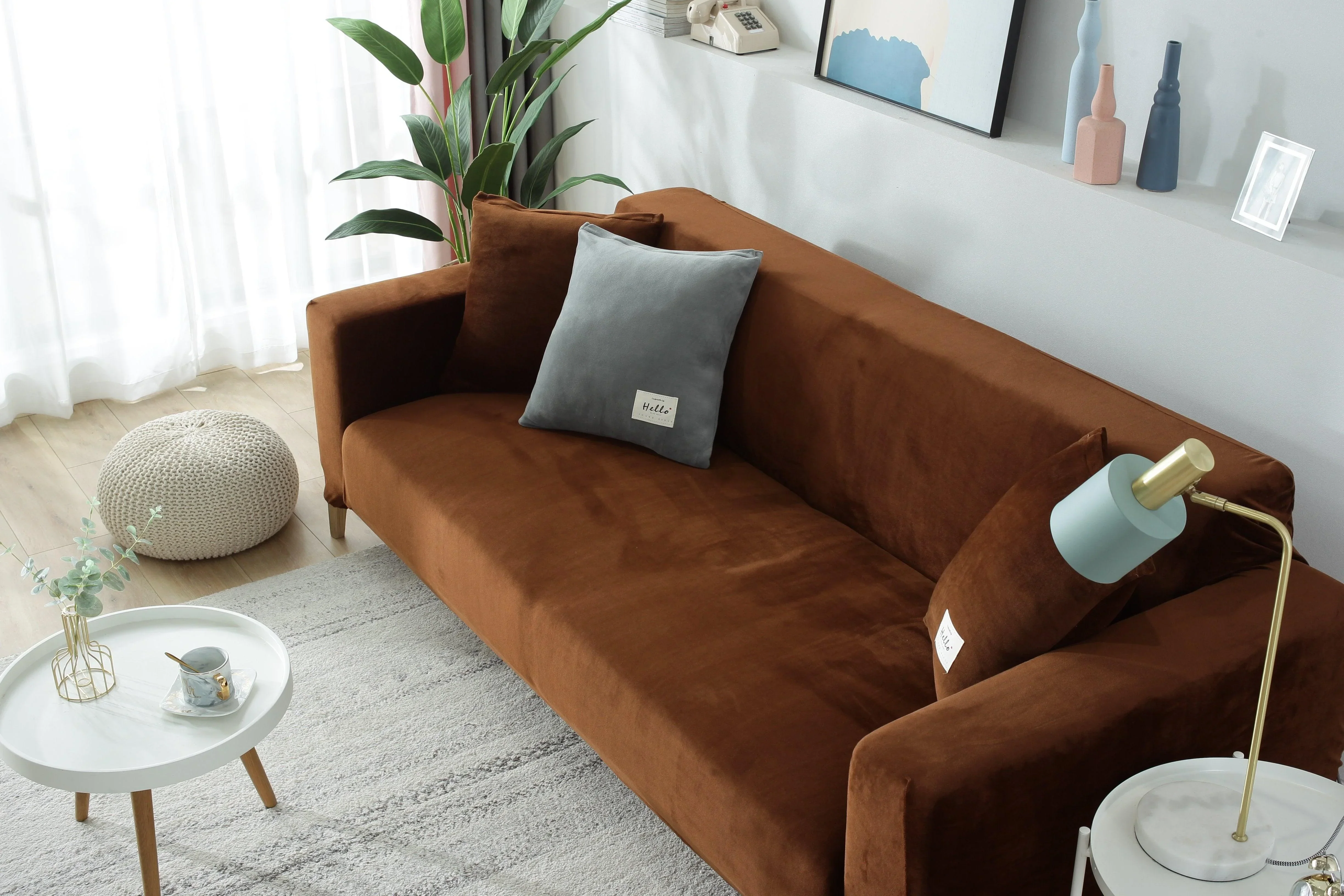 Sofa Cover - Velvet - Brown - Adaptable & Expandable