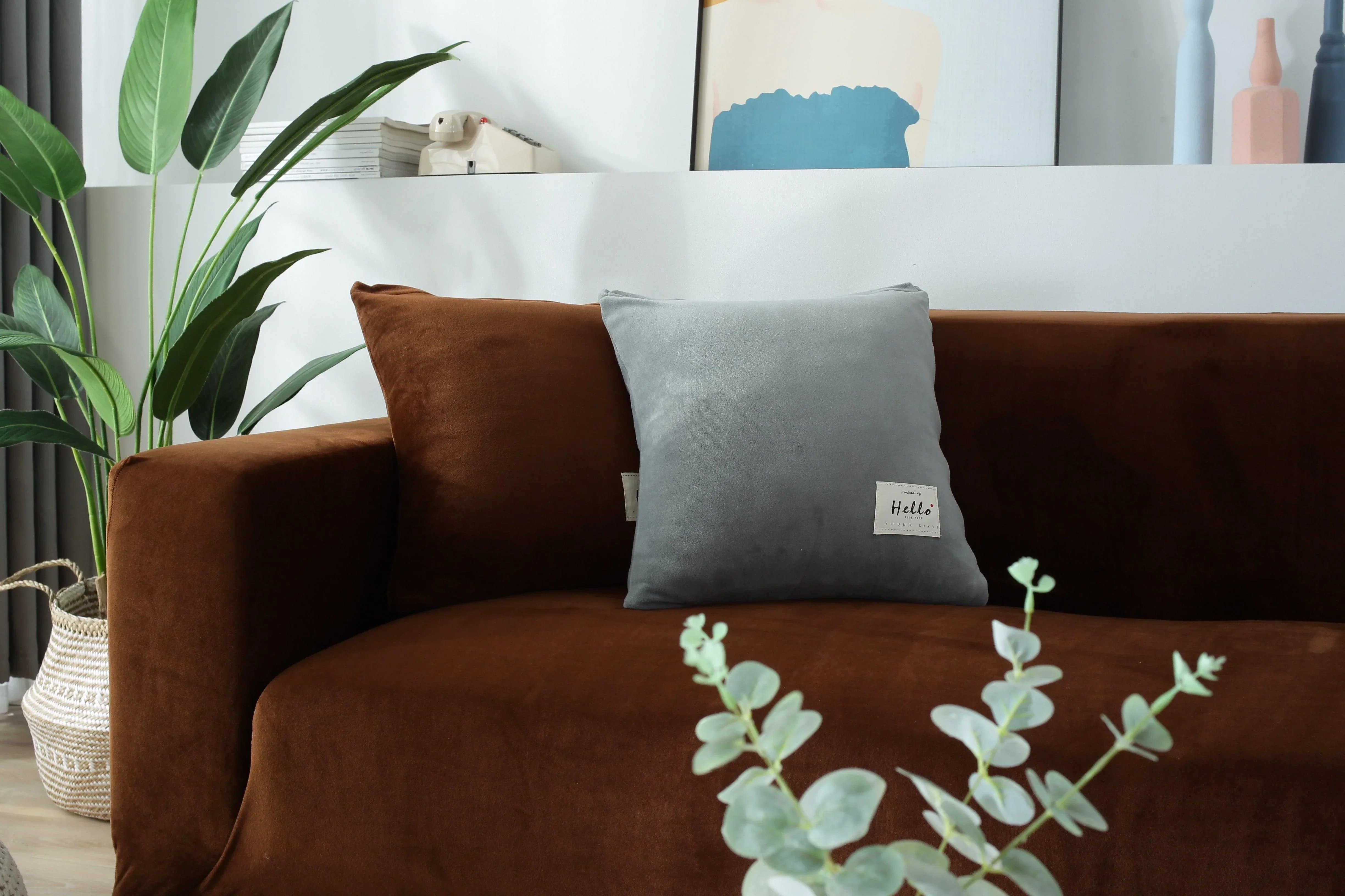 Sofa Cover - Velvet - Brown - Adaptable & Expandable - Image 4