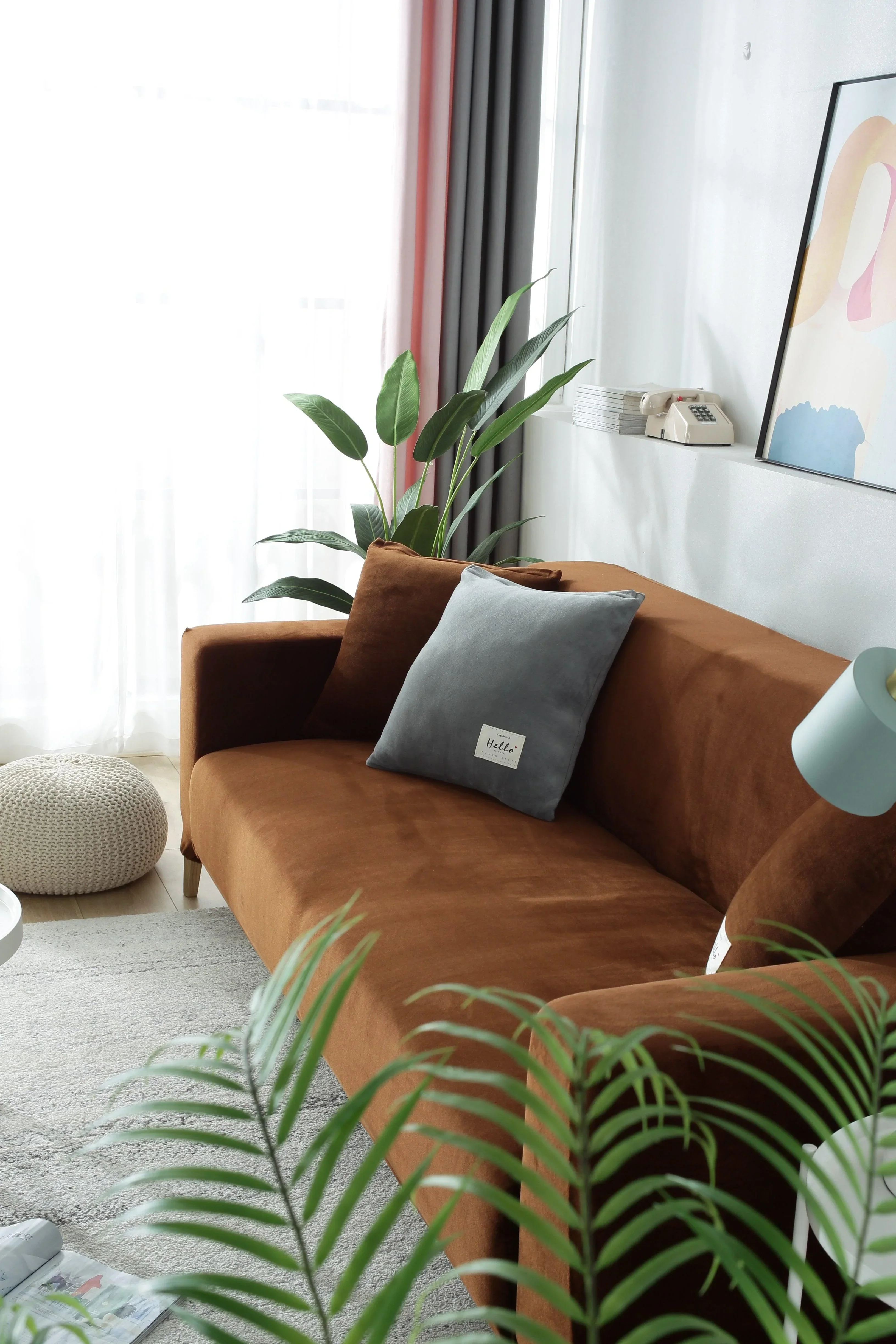 Sofa Cover - Velvet - Brown - Adaptable & Expandable - Image 5
