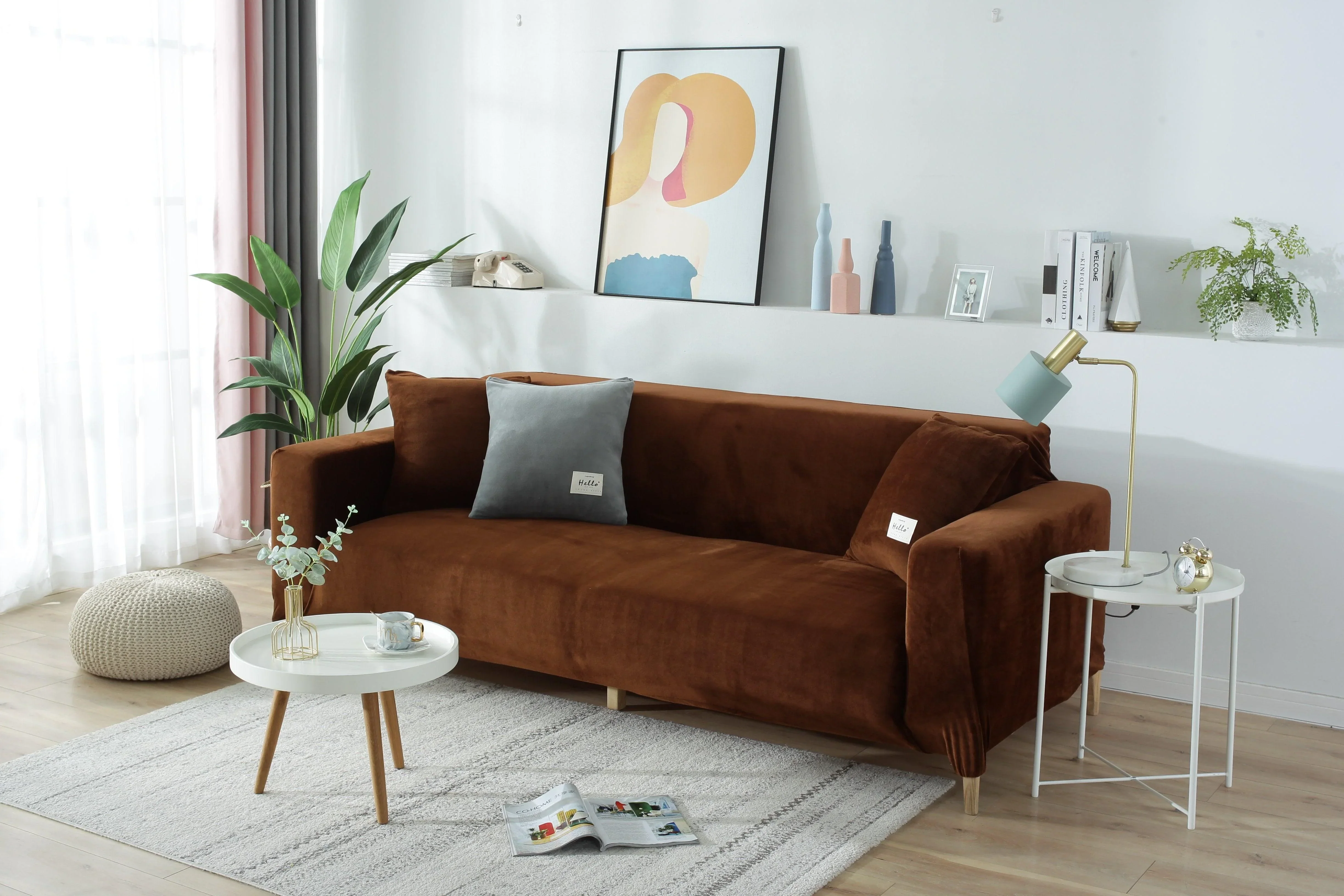 Sofa Cover - Velvet - Brown - Adaptable & Expandable - Image 6