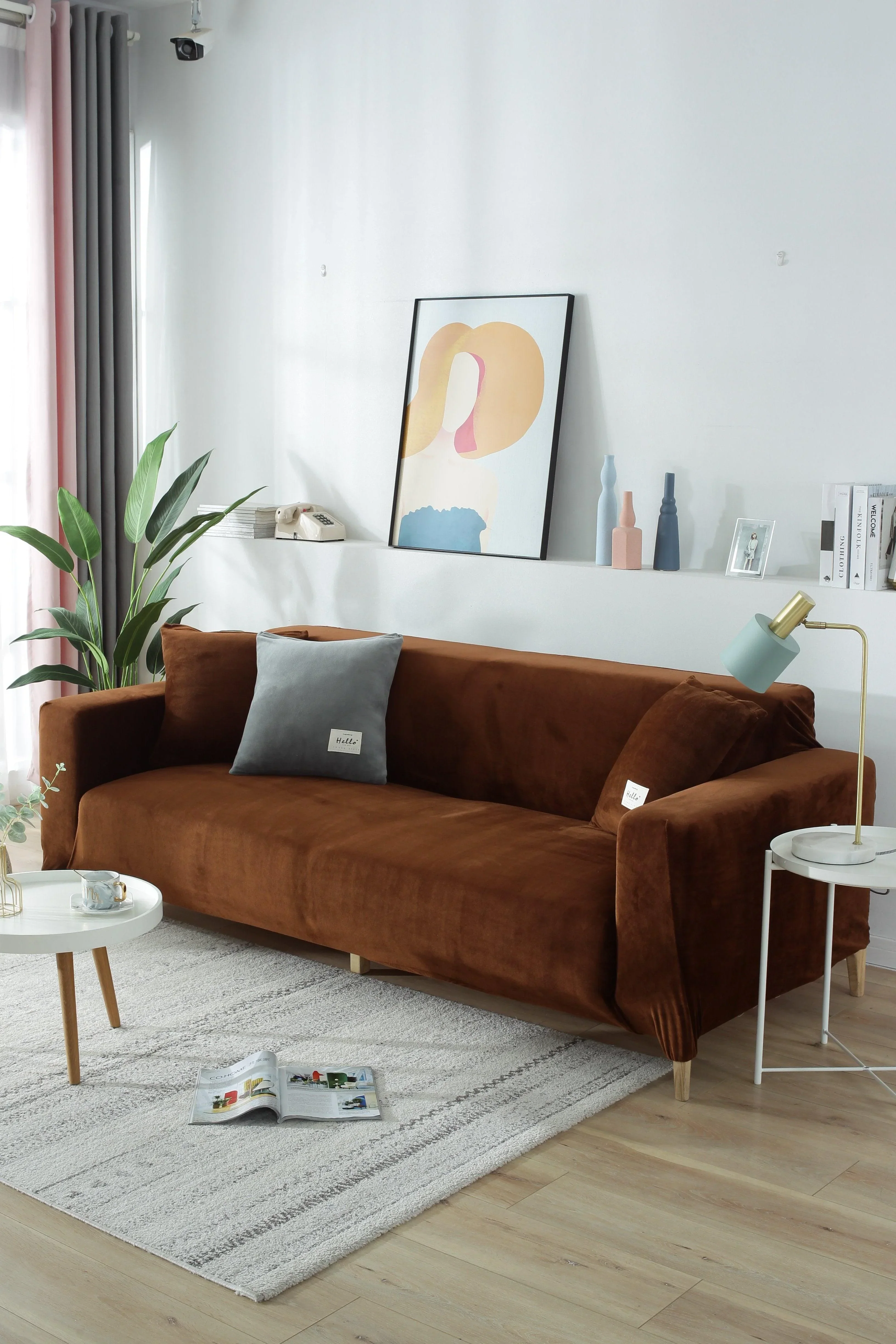 Sofa Cover - Velvet - Brown - Adaptable & Expandable - Image 7