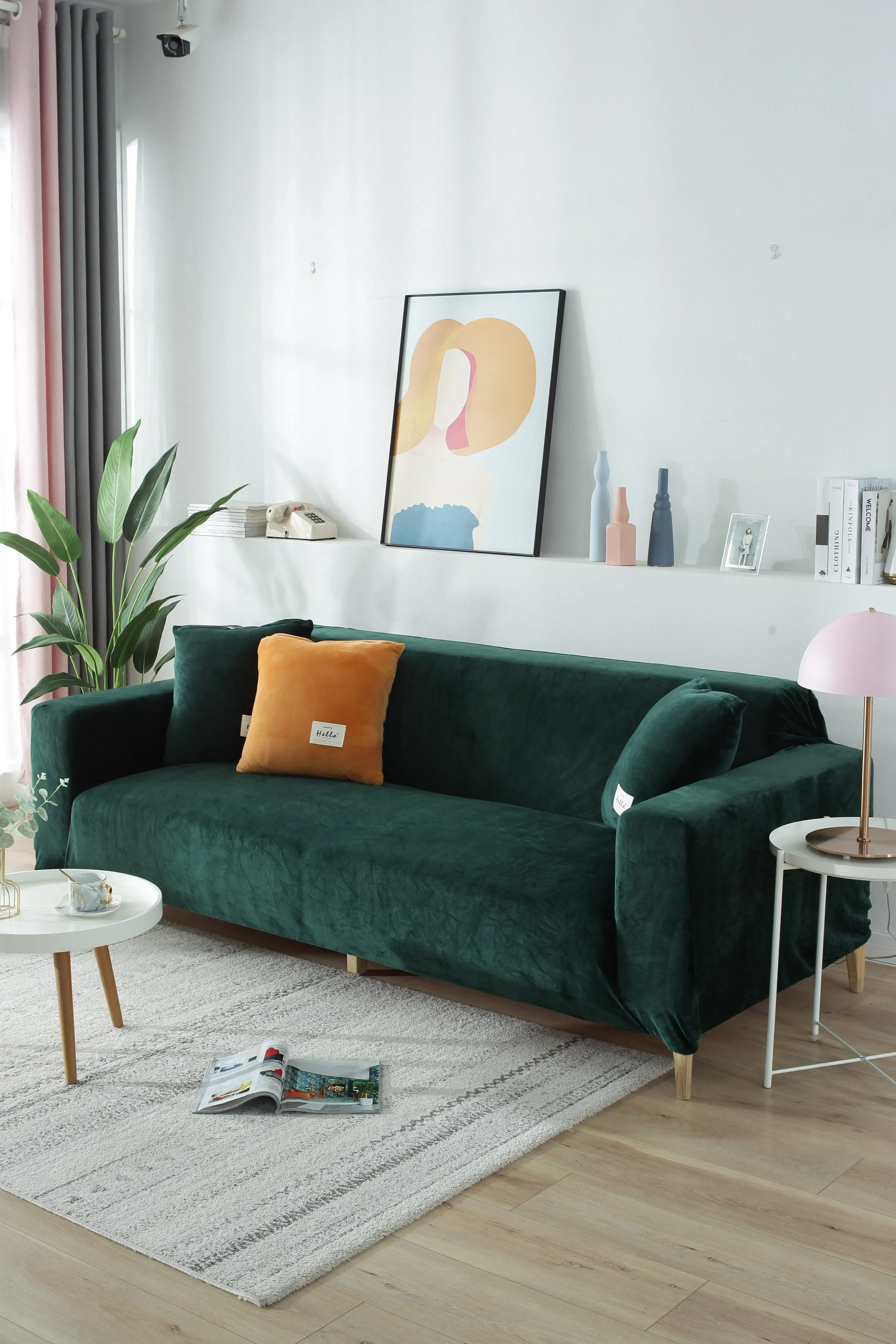 Sofa Cover - Velvet - Dark Green - Adaptable & Expandable - Image 10