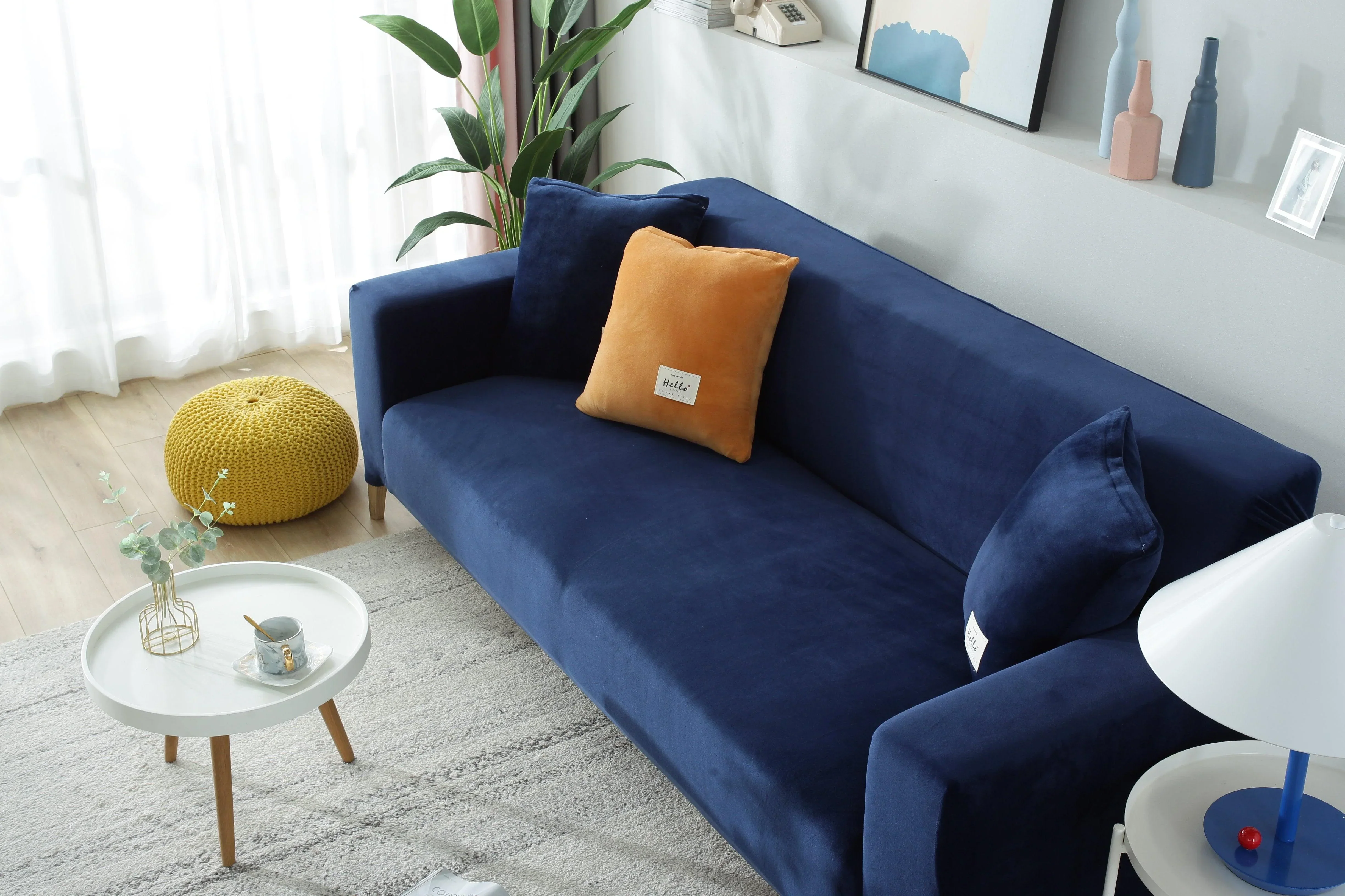 Sofa Cover - Velvet - Navy blue - Adaptable & Expandable