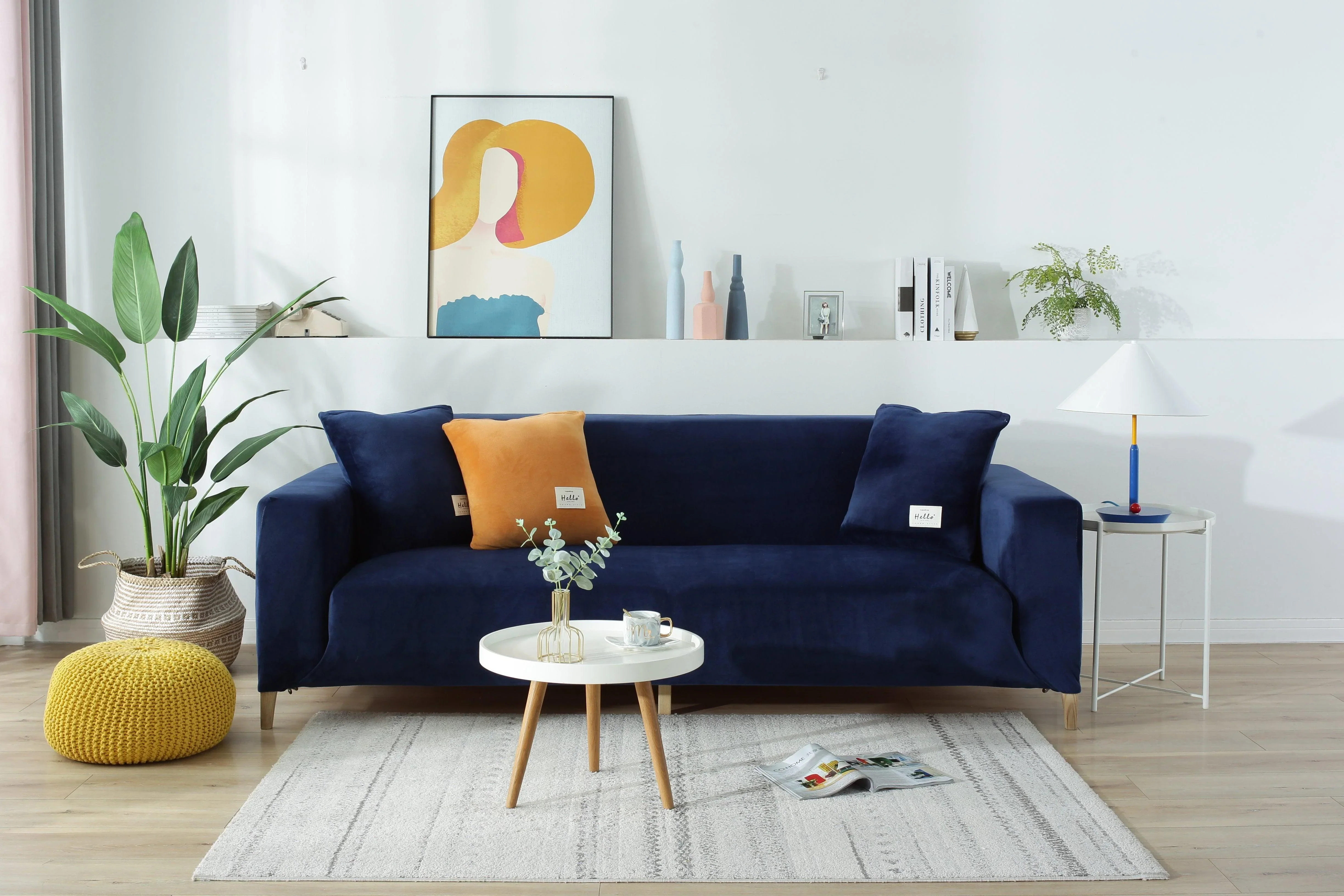 Sofa Cover - Velvet - Navy blue - Adaptable & Expandable - Image 2
