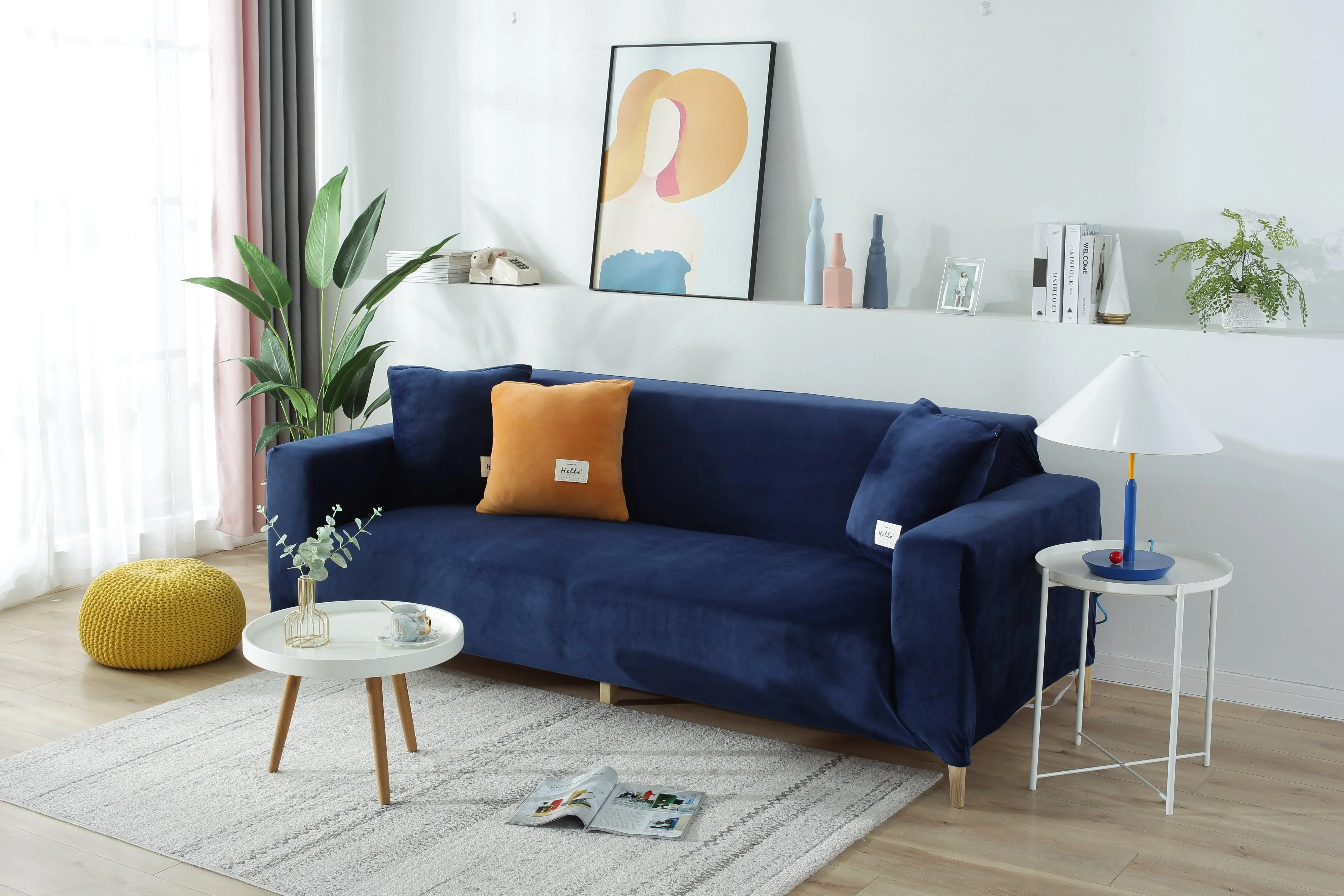 Sofa Cover - Velvet - Navy blue - Adaptable & Expandable - Image 3