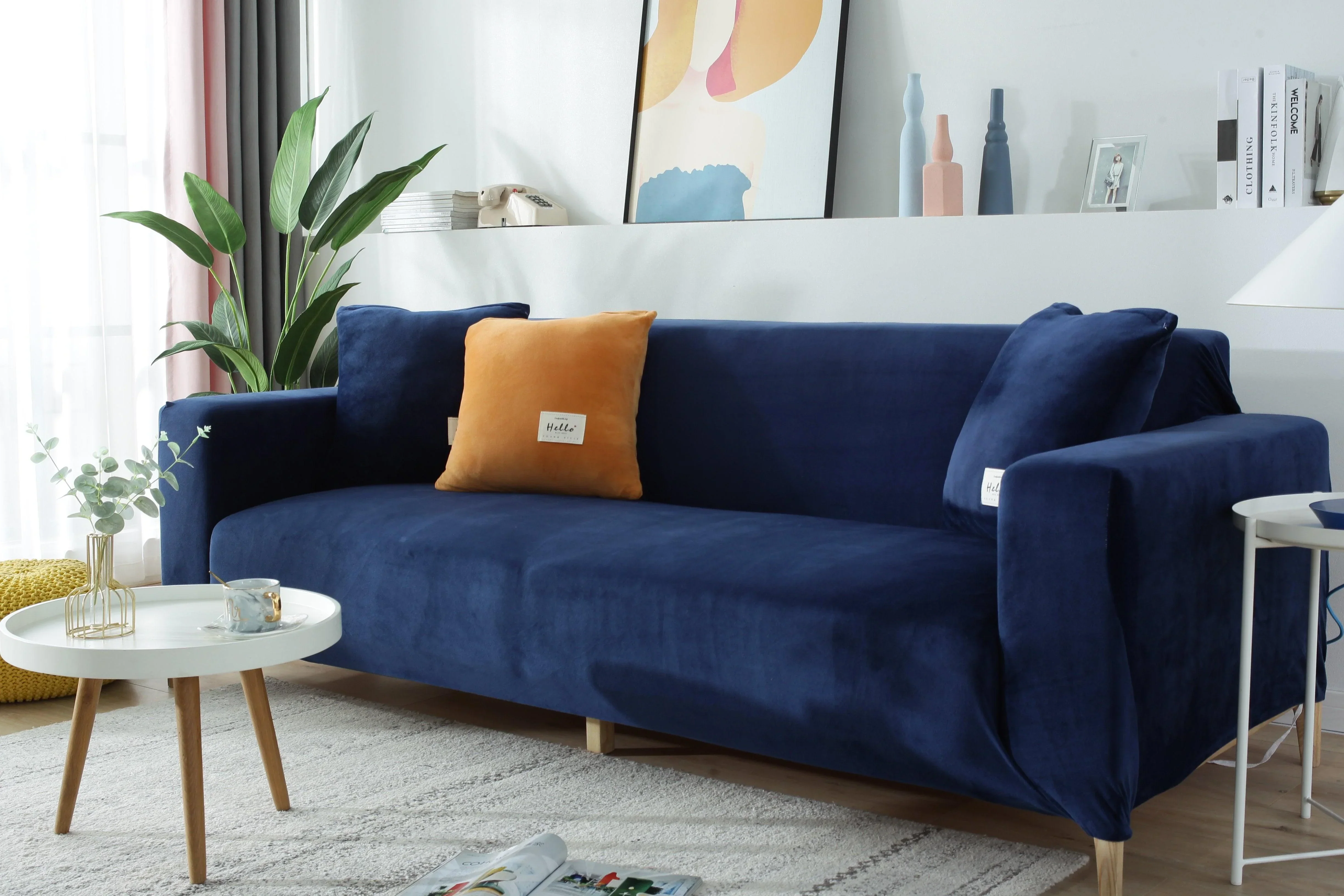 Sofa Cover - Velvet - Navy blue - Adaptable & Expandable - Image 4