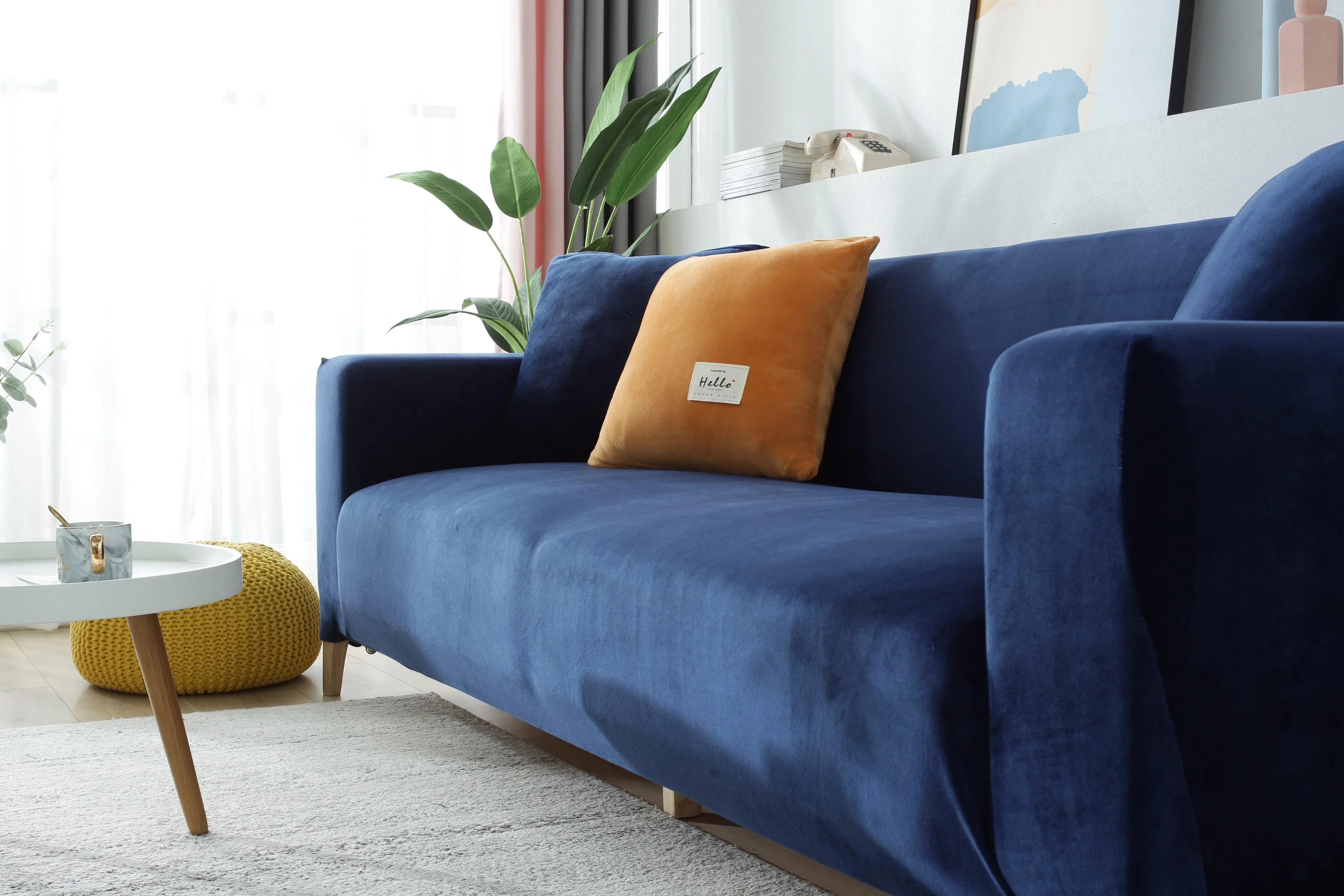 Sofa Cover - Velvet - Navy blue - Adaptable & Expandable - Image 5