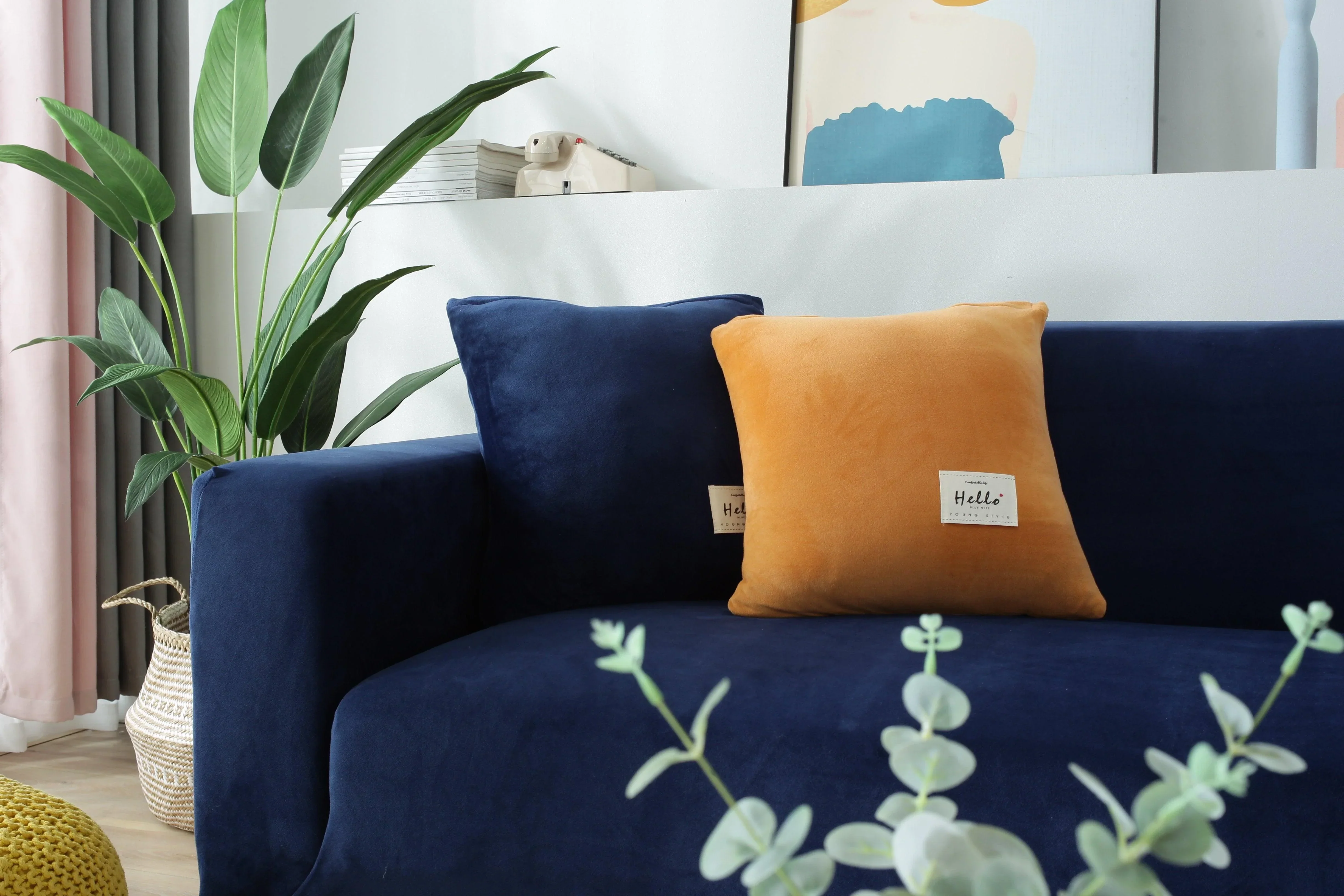 Sofa Cover - Velvet - Navy blue - Adaptable & Expandable - Image 6