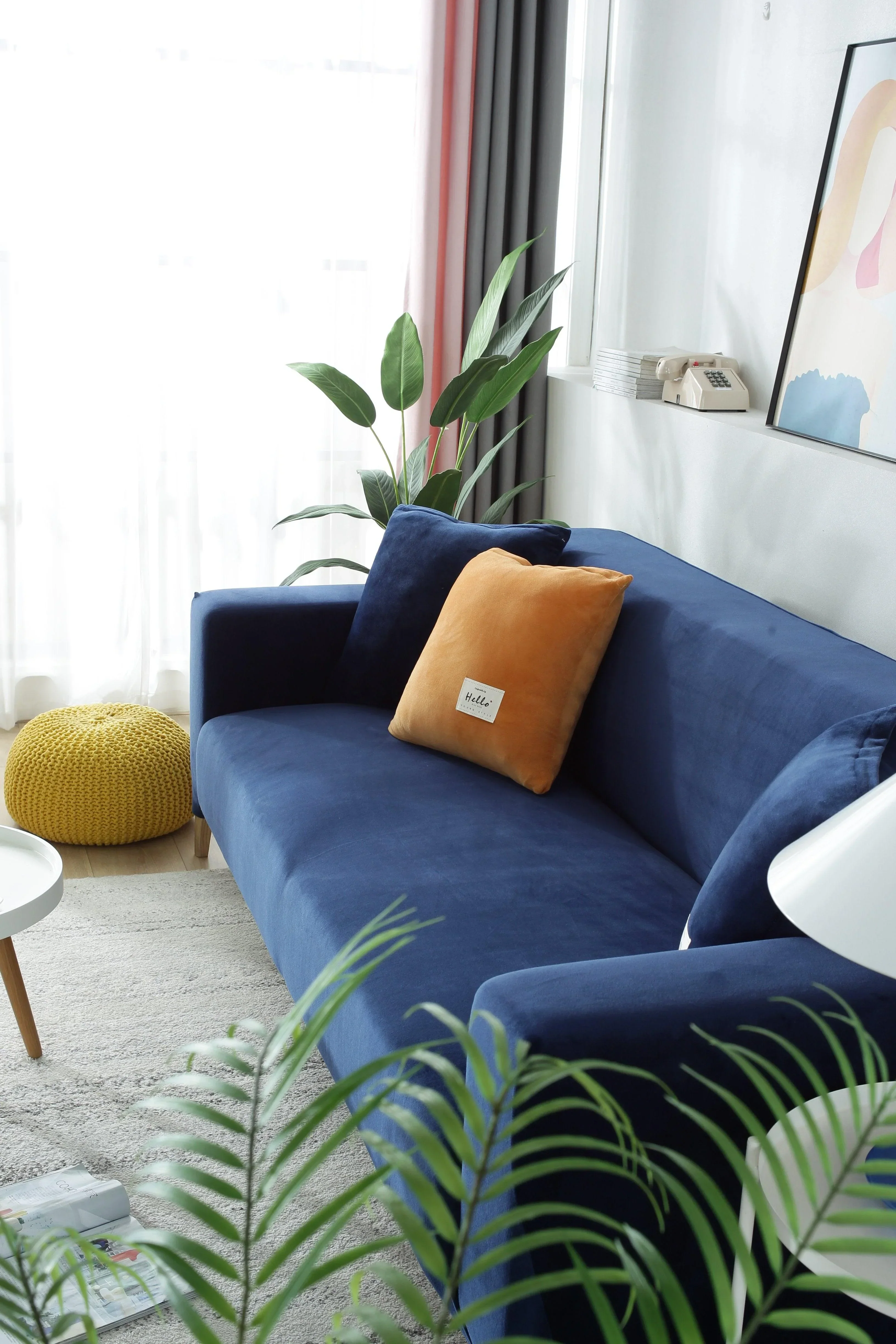 Sofa Cover - Velvet - Navy blue - Adaptable & Expandable - Image 7