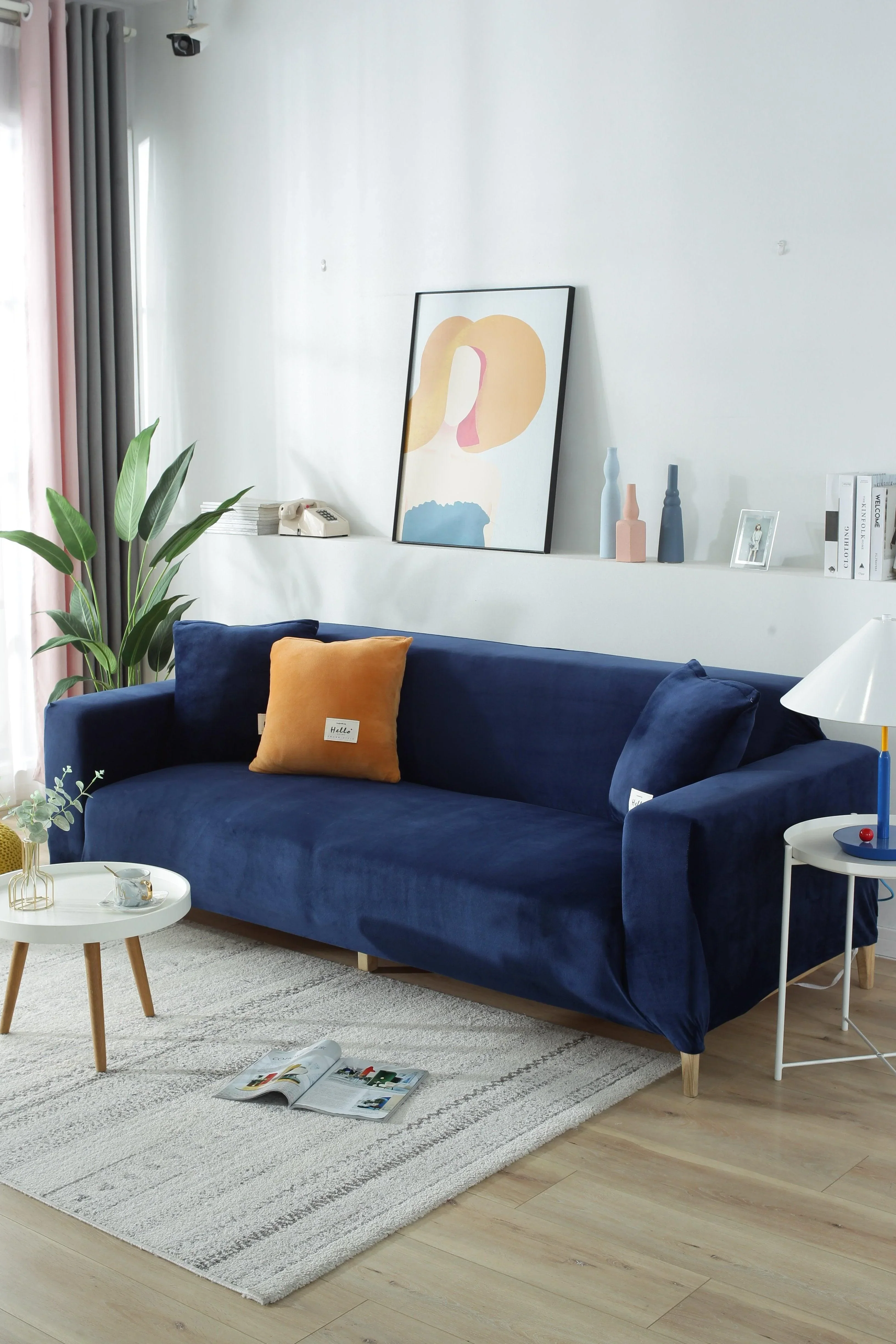 Sofa Cover - Velvet - Navy blue - Adaptable & Expandable - Image 8