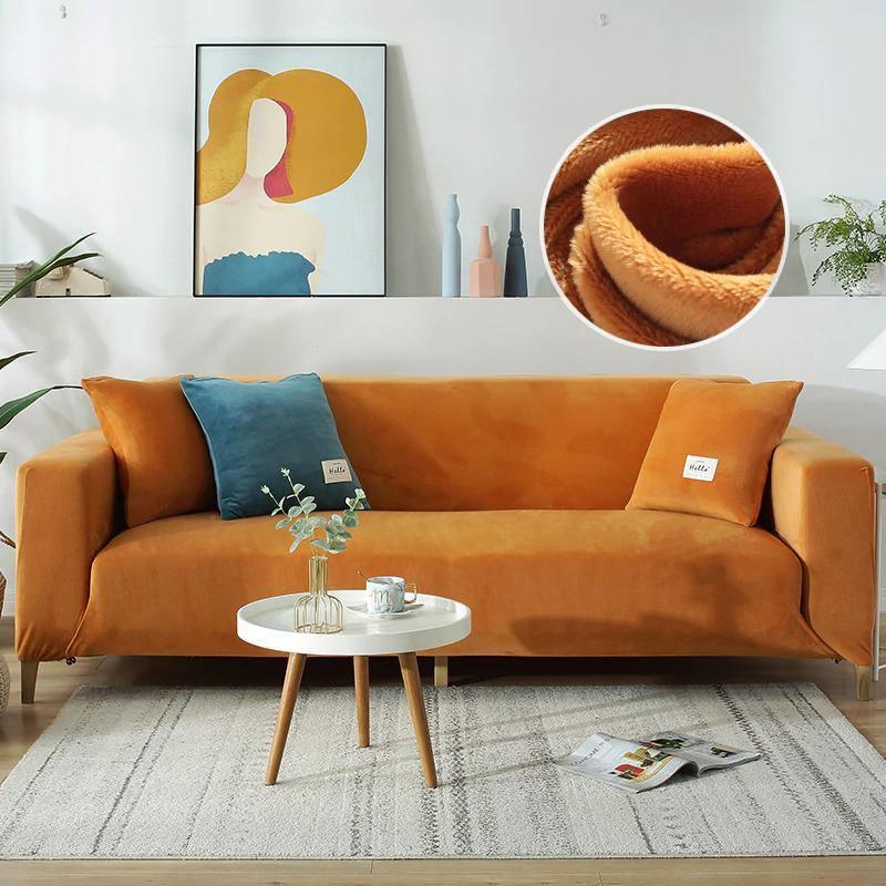 Sofa Cover - Velvet - Orange - Adaptable & Expandable - Image 3