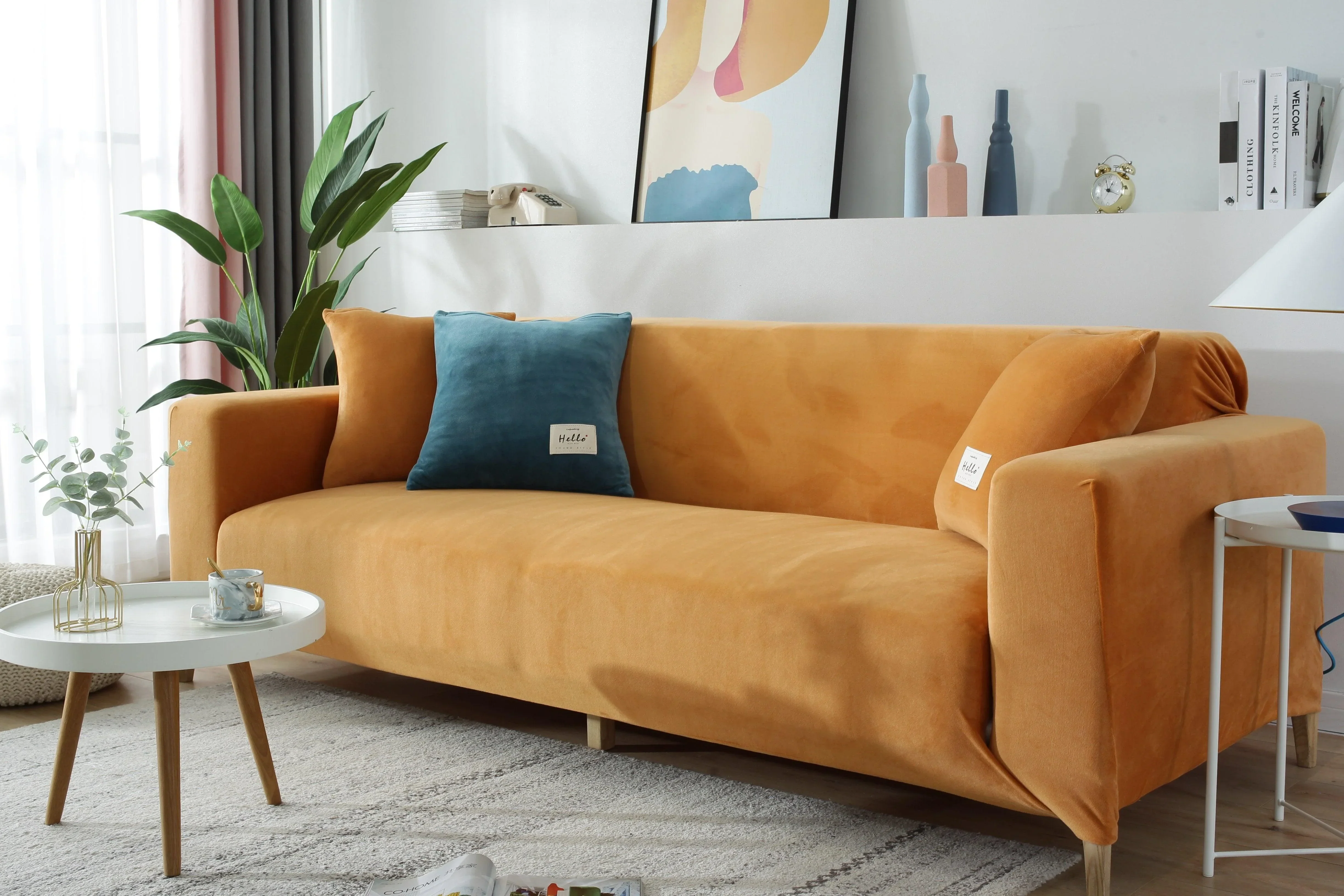 Sofa Cover - Velvet - Orange - Adaptable & Expandable - Image 4