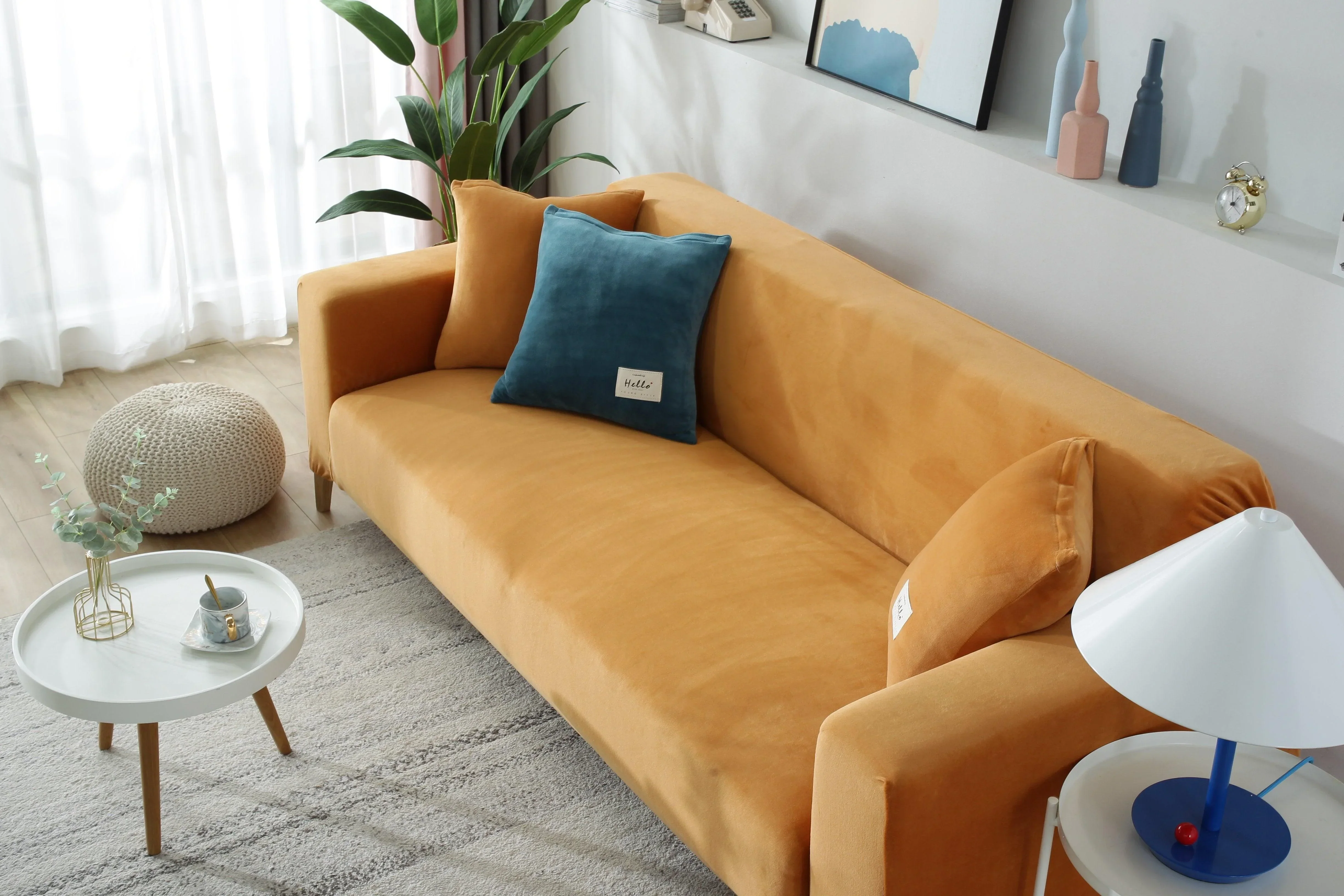 Sofa Cover - Velvet - Orange - Adaptable & Expandable - Image 5